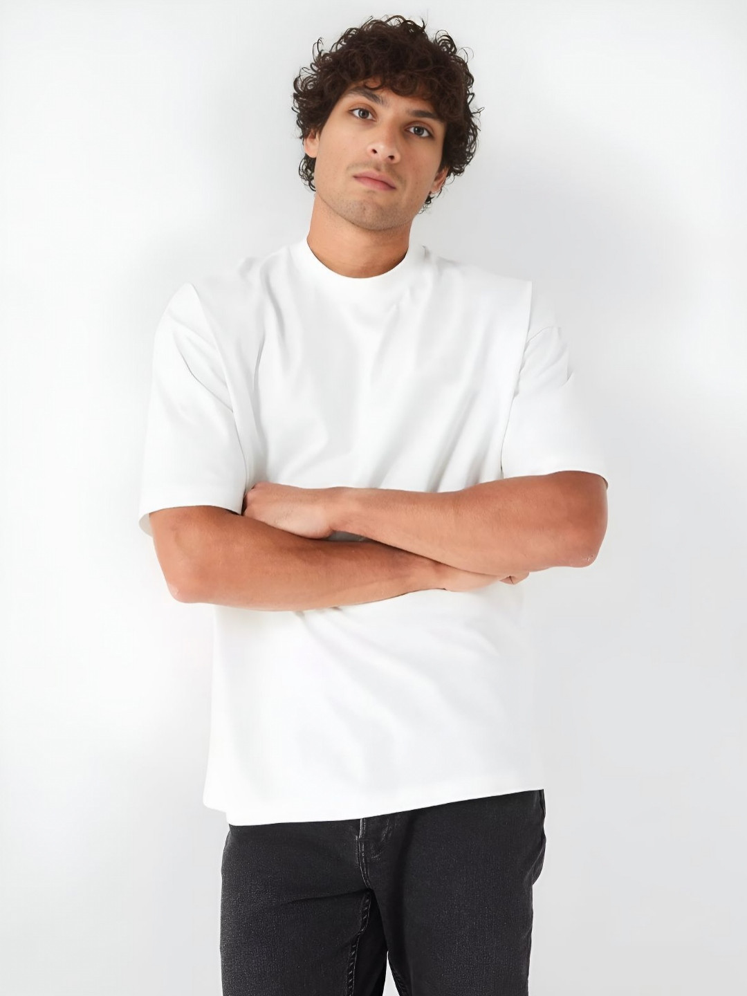 SMAN Men Solid Round Neck Oversized T-shirt