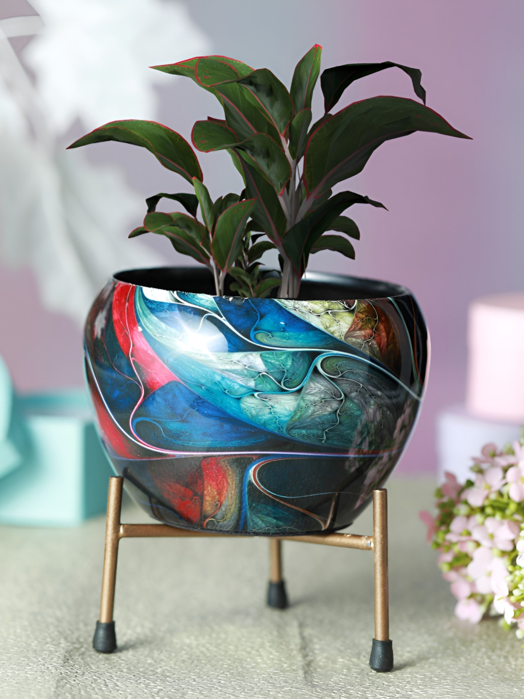 Homspurts Printed Apple Bowl Planter With Stand