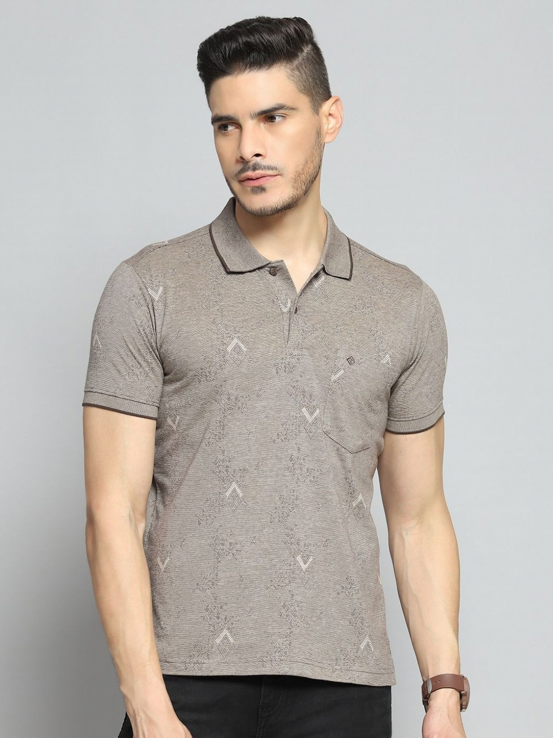 Cloak & Decker Abstract Self Design Polo Collar Pockets Cotton T-shirt