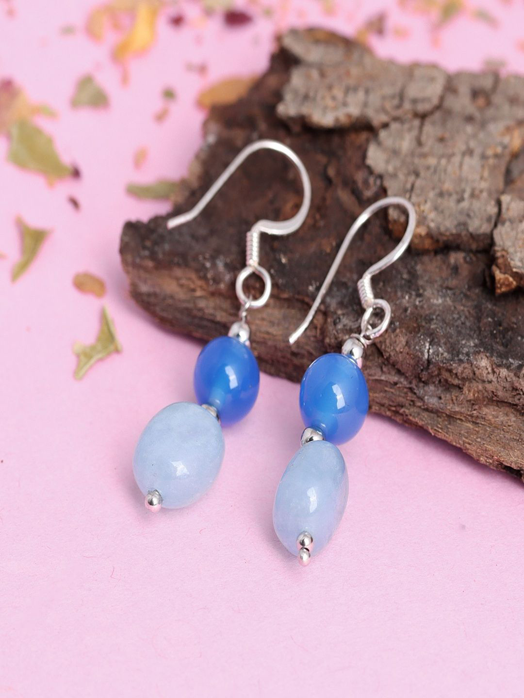 Nirvana 925 Sterling Silver Rhodium Plated Aquamarine & onyx Beaded Drop Earrings