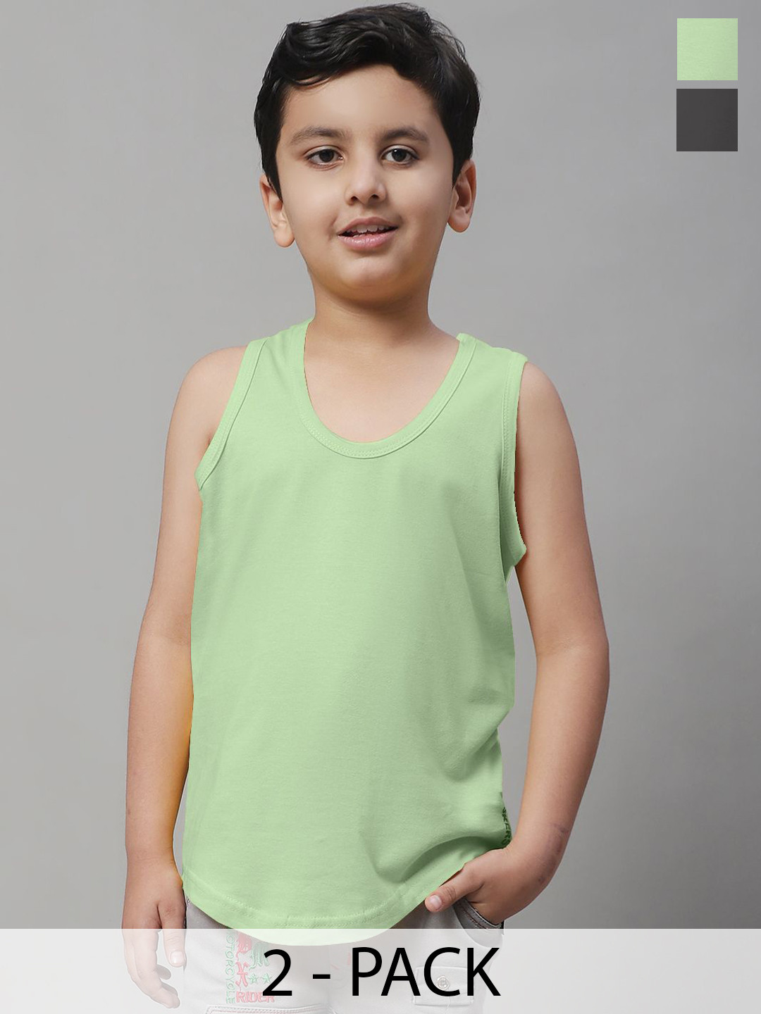 Friskers Pack Of 2 Cotton Solid Vests 070525KDC-33-41