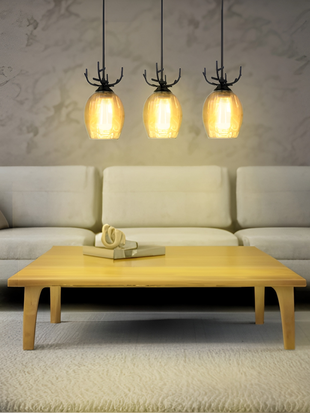 KINIS 3 Pcs Modern and Unique Style Black & Beige Glass Quirky Ceiling Lamp
