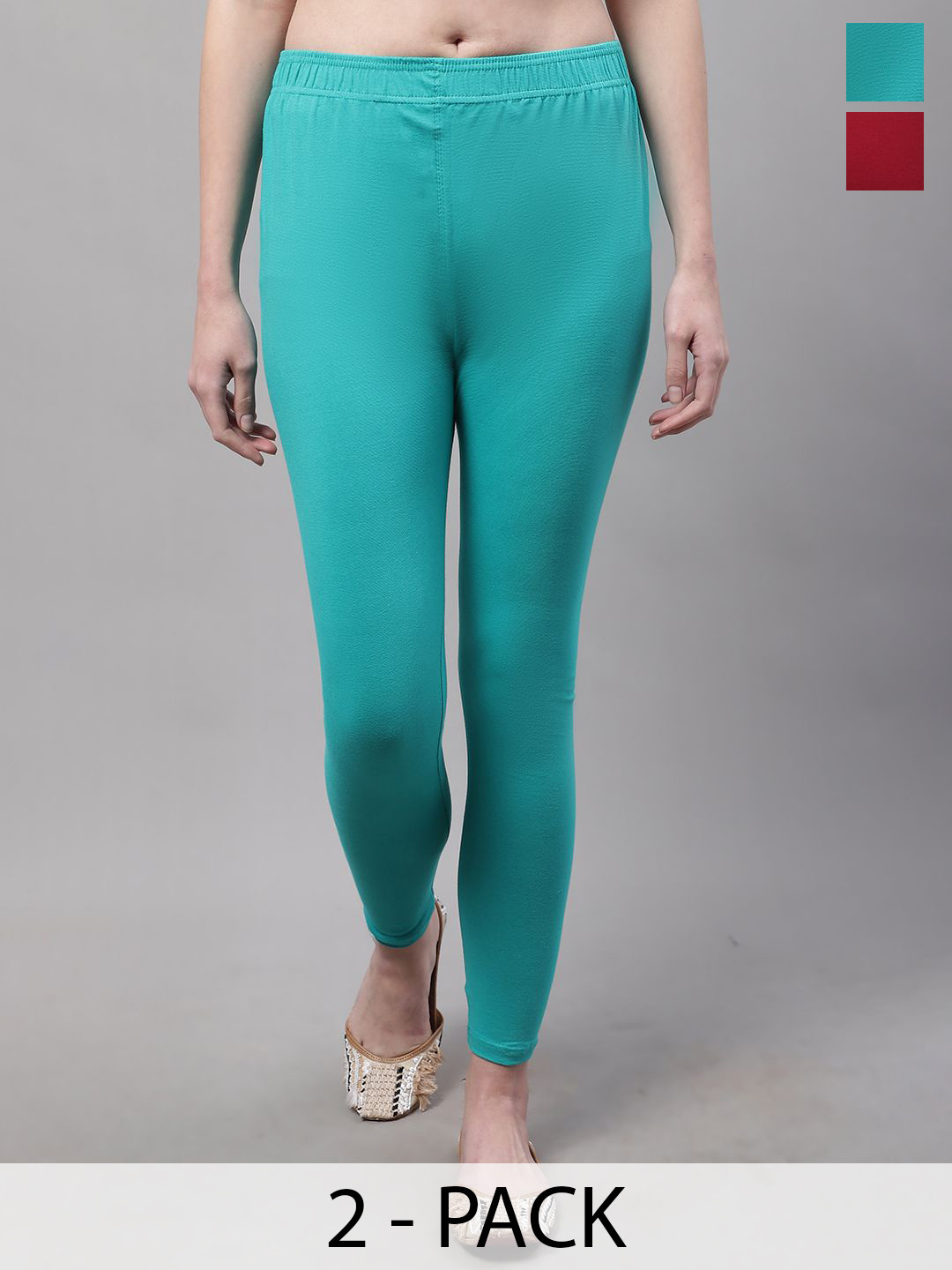 Valles365 by S.C. Pack Of 2 Cotton Mid-Rise Ankle-Length Leggings