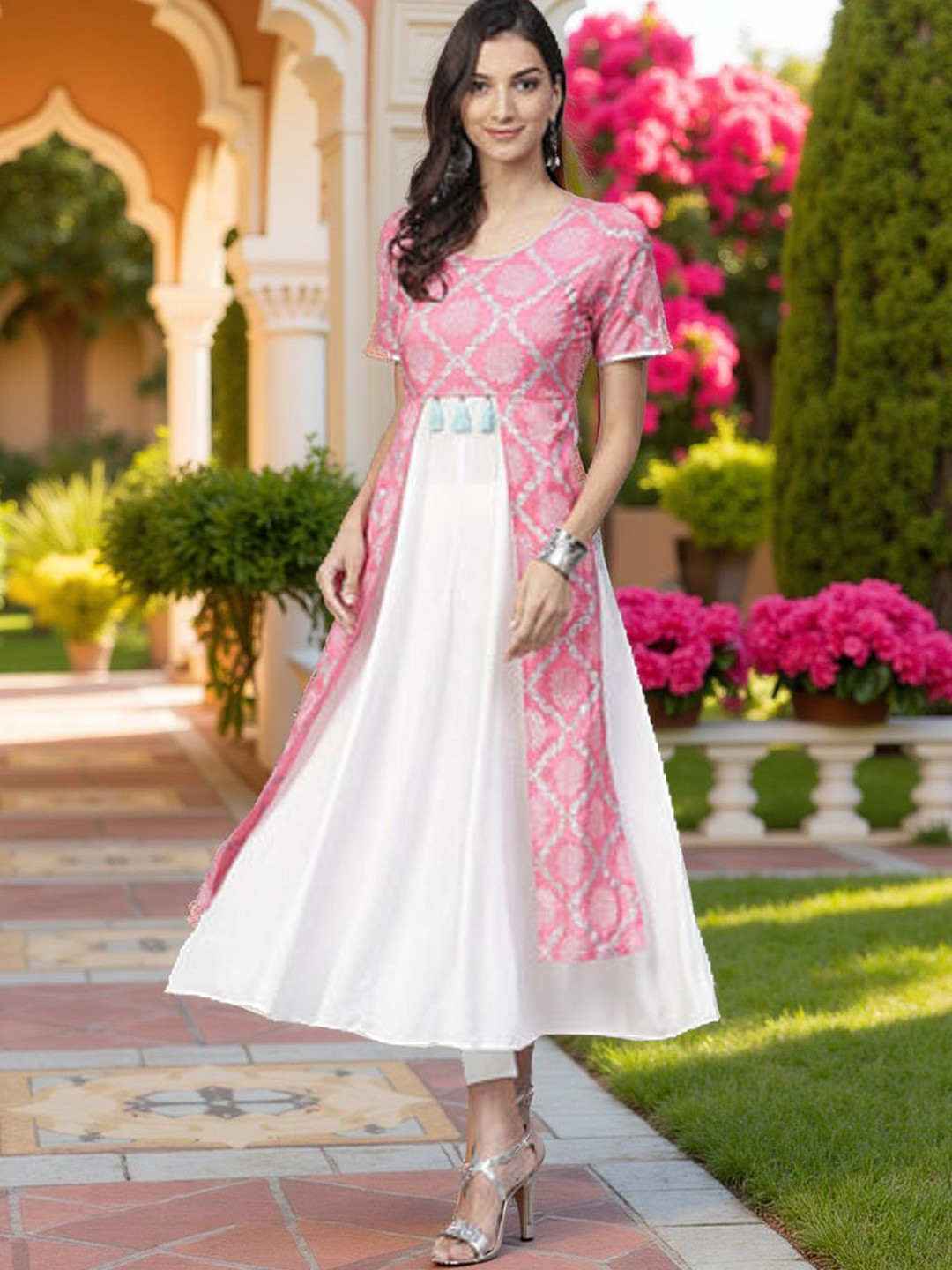 Pannkh Floral Printed Front Open Anarkali Kurta
