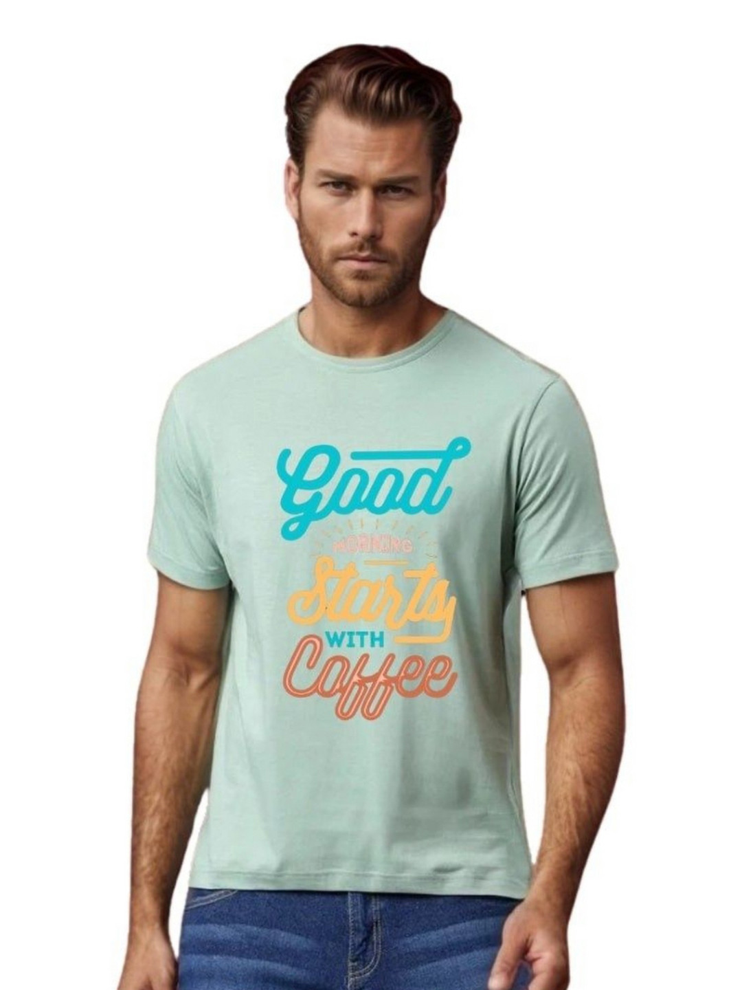 BLUEFICUS MenTypography Printed Bio Finish Slim Fit T-shirt