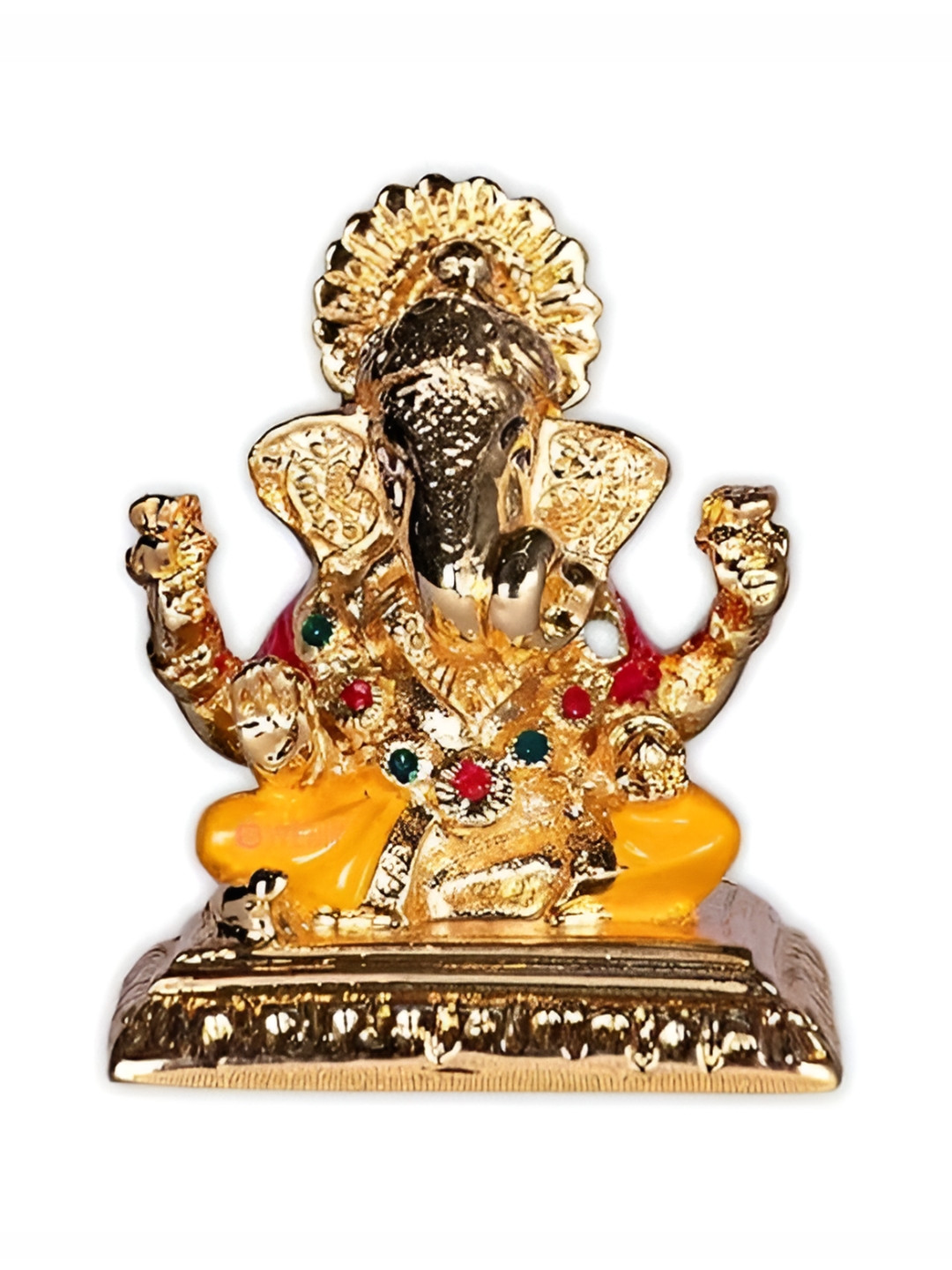 HOUSE OF WEMY Lord Dagdusheth Ganesha Gold Polyresin Natural Prayer Room Tiny Showpiece -