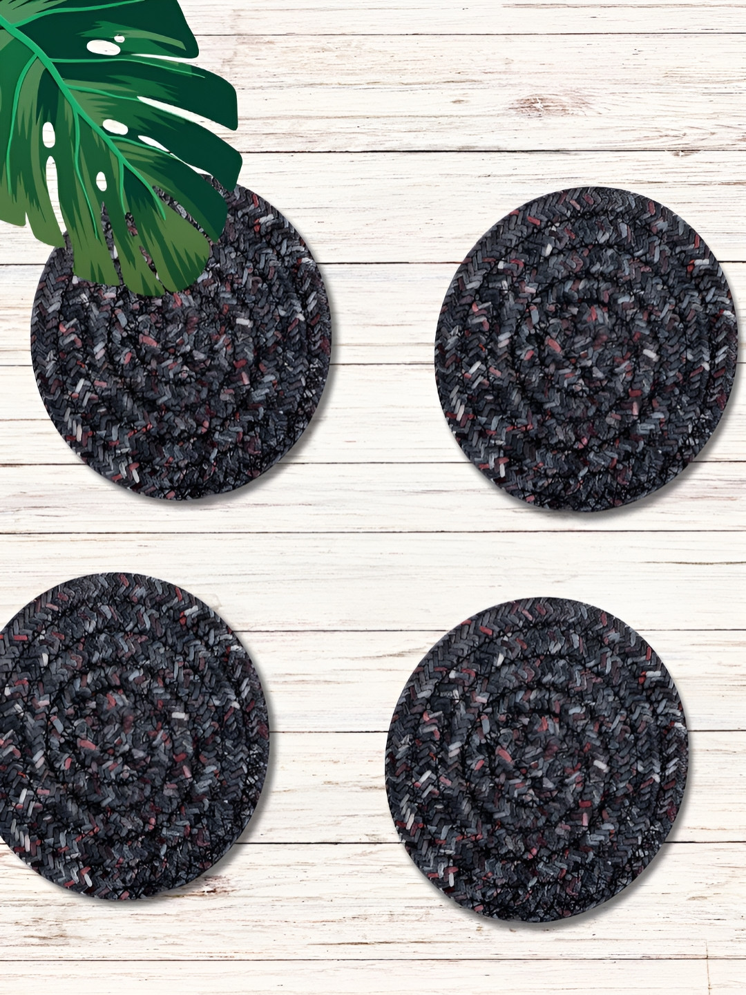 LADLI JEE Set Of 4 Black Self Design Coasters