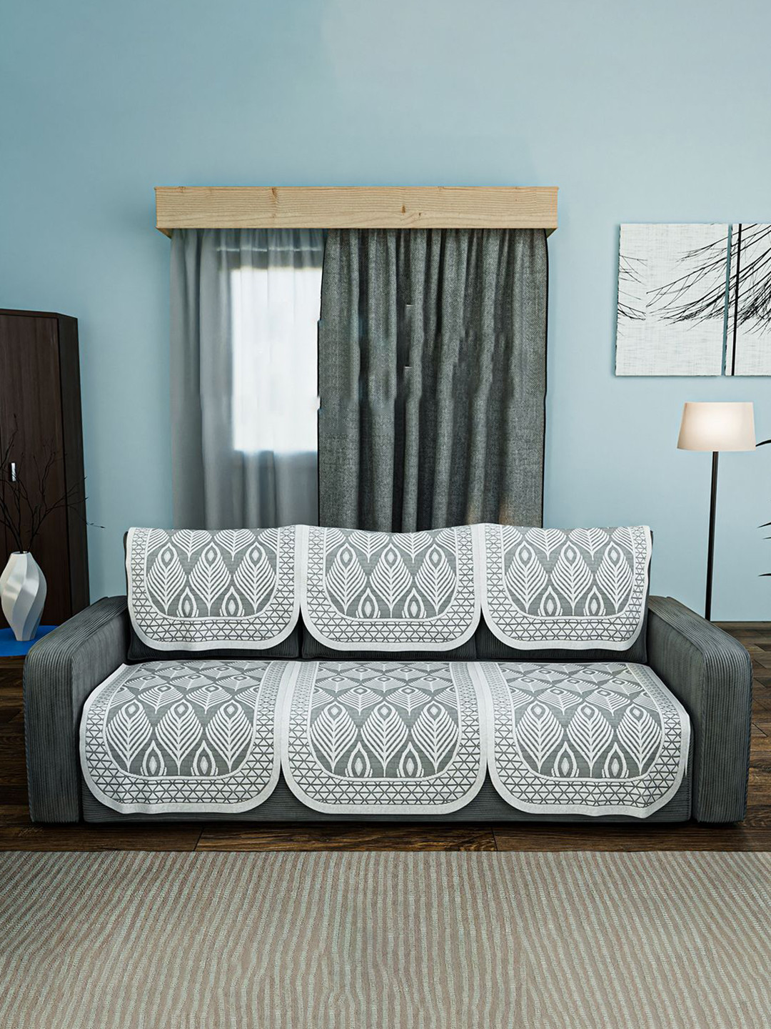 Kuber Industries Grey & White Cotton Sofa Cover