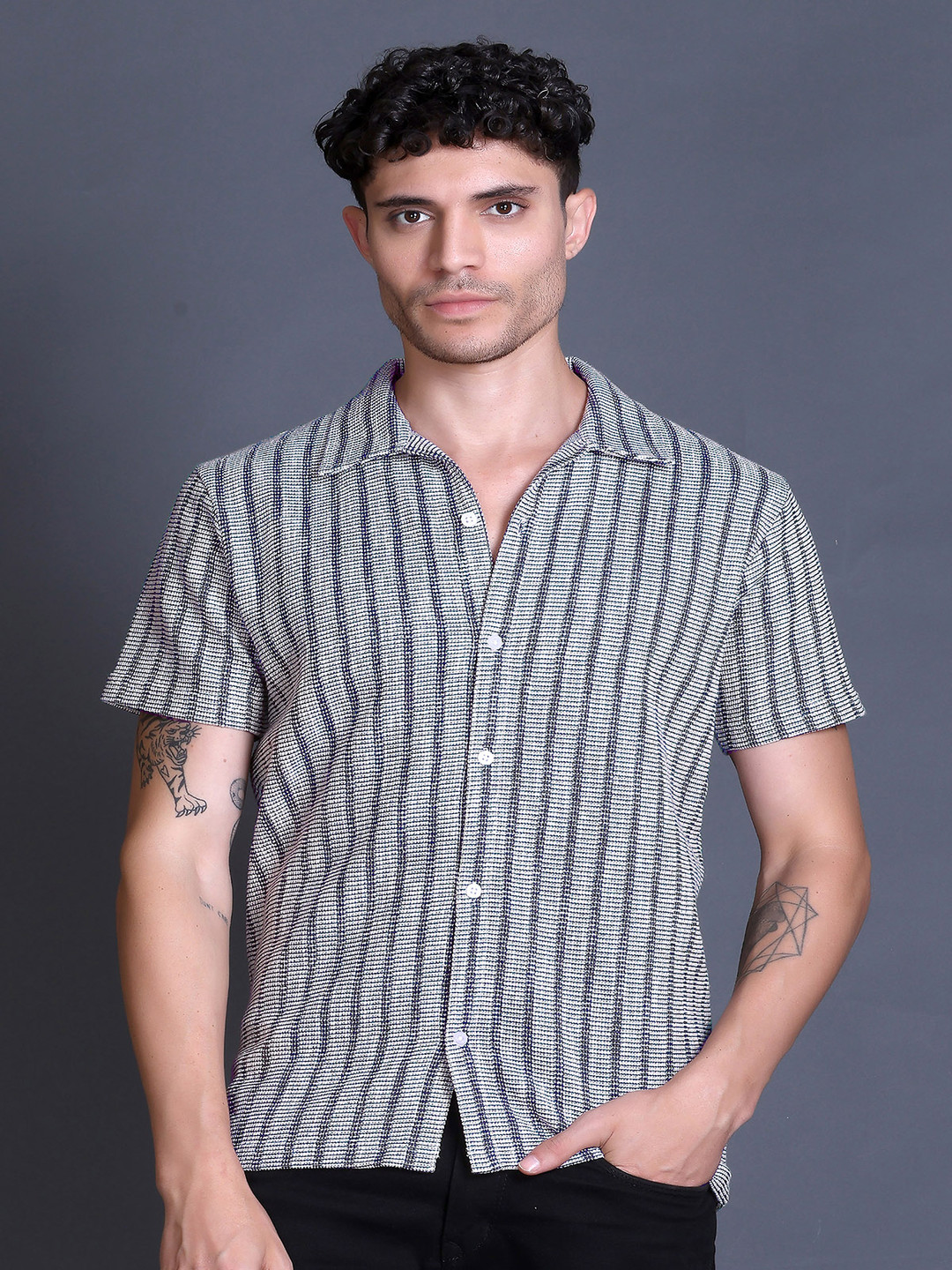 GODFREY Men Standard Sheer Striped Casual Shirt