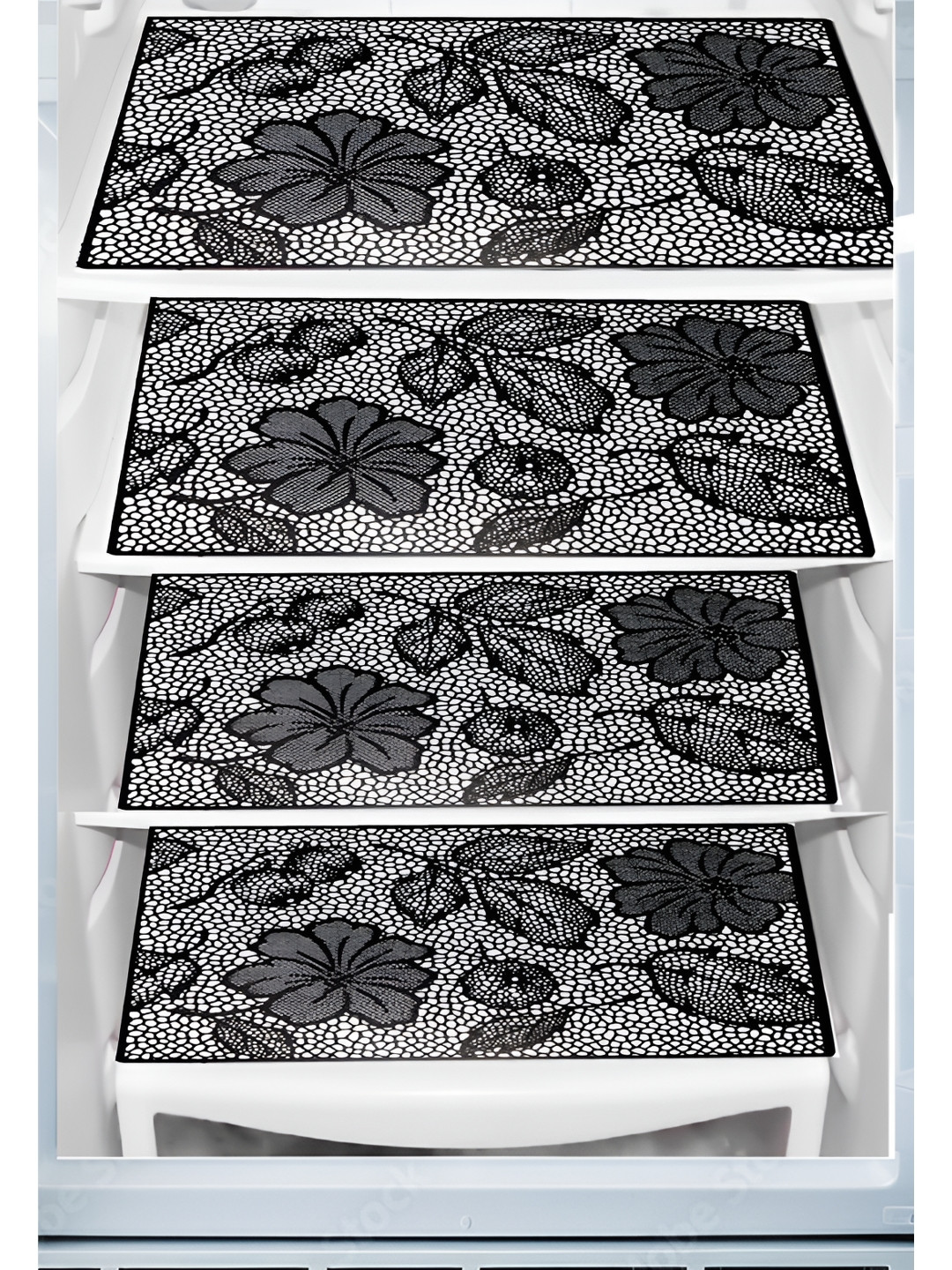 Aura 4 Pcs Black Self Design Fridge Mats