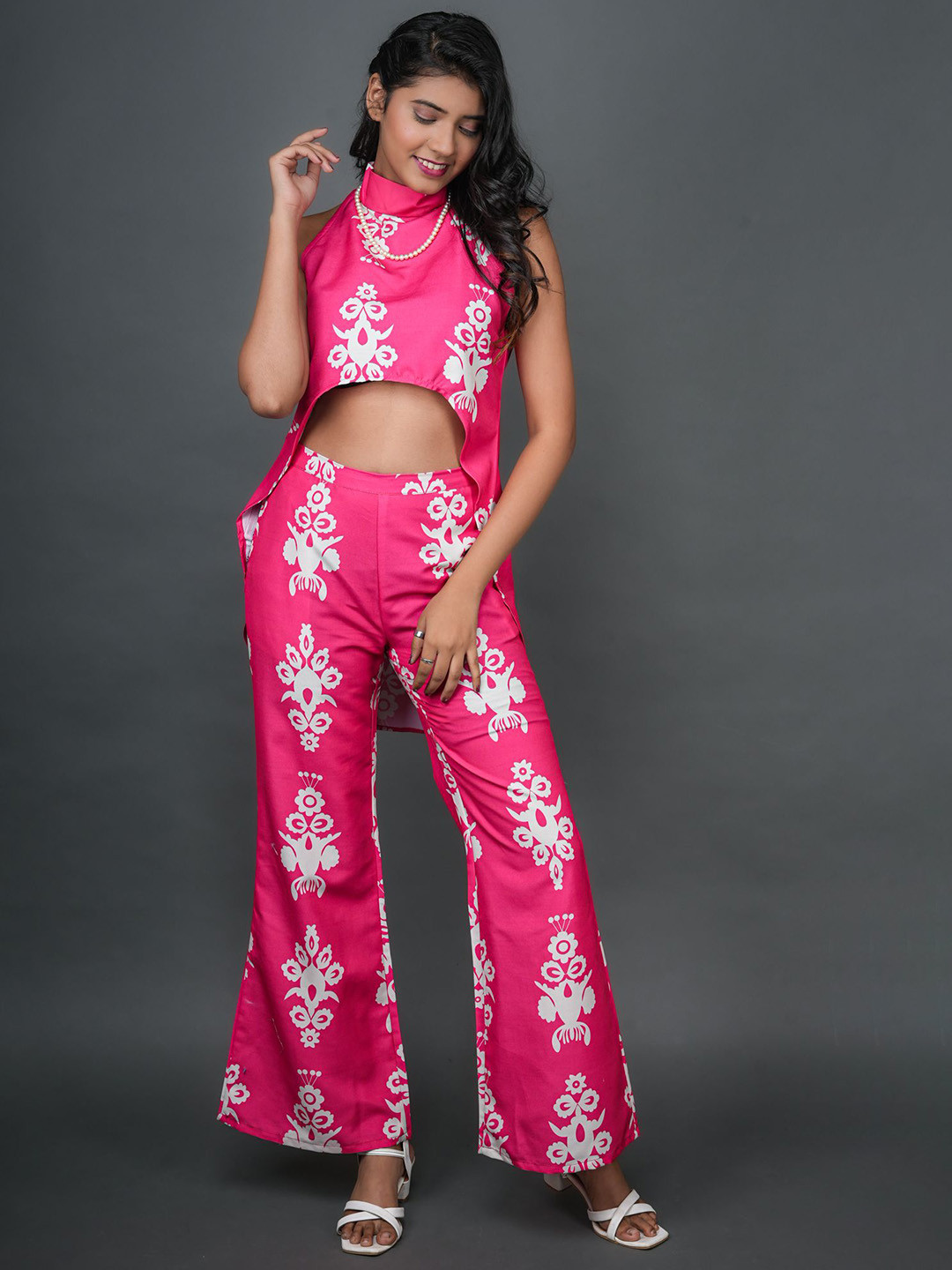 GO BOUJEE Motif Printed Top & Palazzos Co-Ord Set
