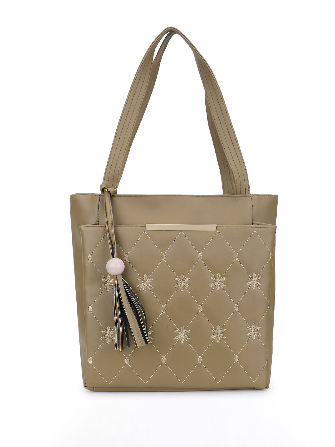 CLASPNCLUTCH Geometric PU Structured Handheld Bag With Tasselled