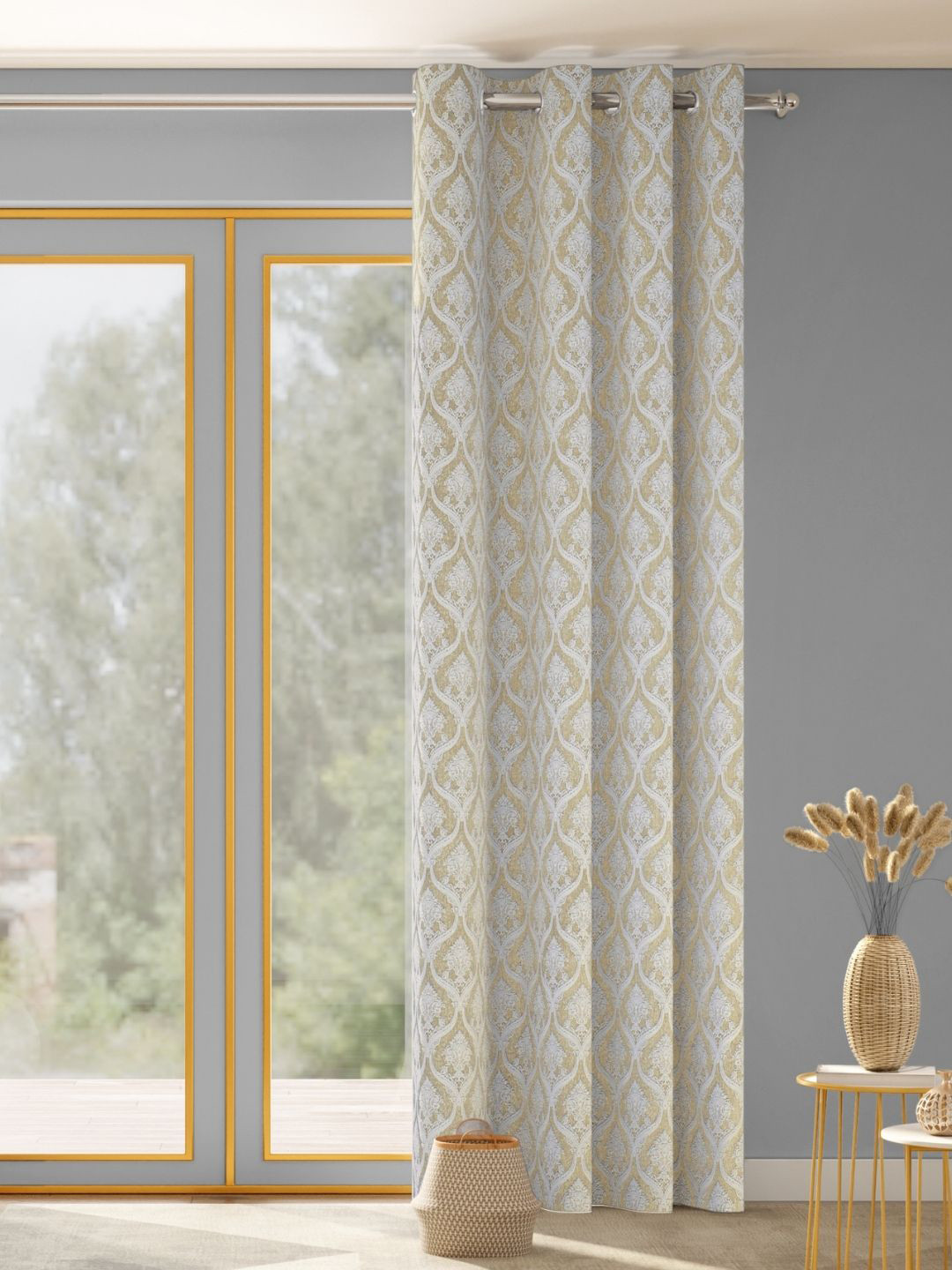 haus & kinder Ornate Symphony Off White & Beige Printed Room Darkening Door Curtain