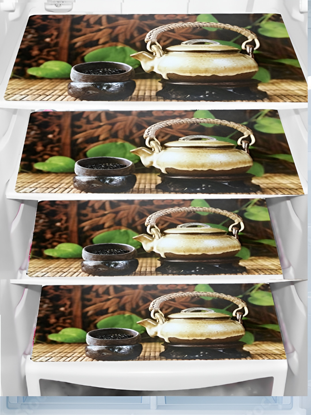Aura 4-Pcs Brown & Beige Printed Fridge Organisers