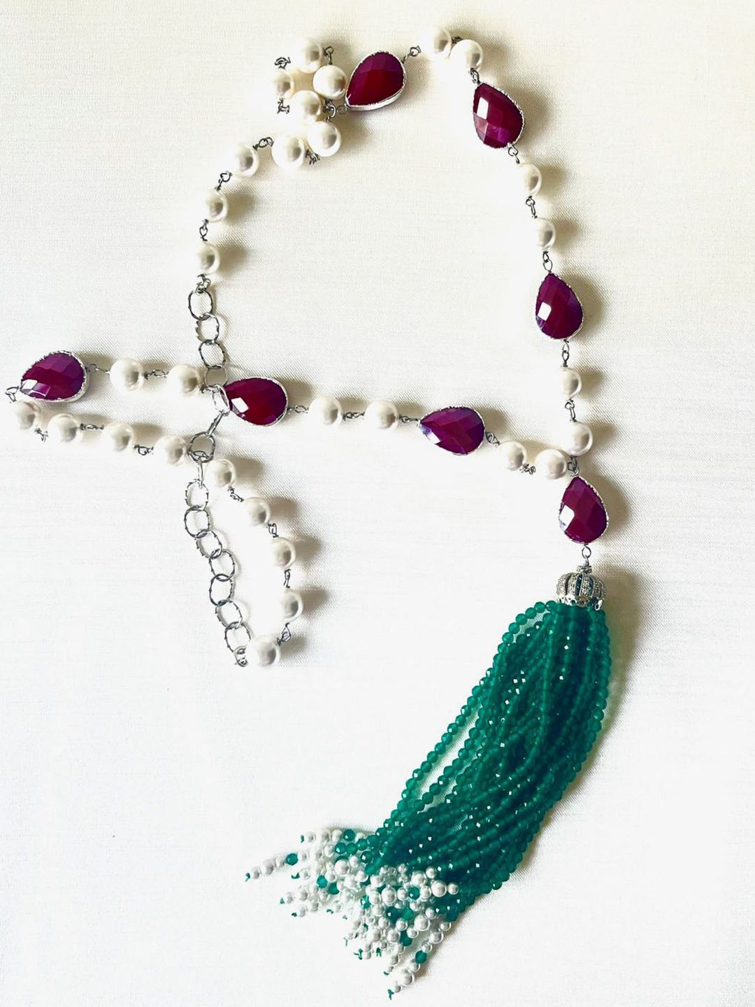 JewelTreeTz Crystals Beaded Tassel Necklace