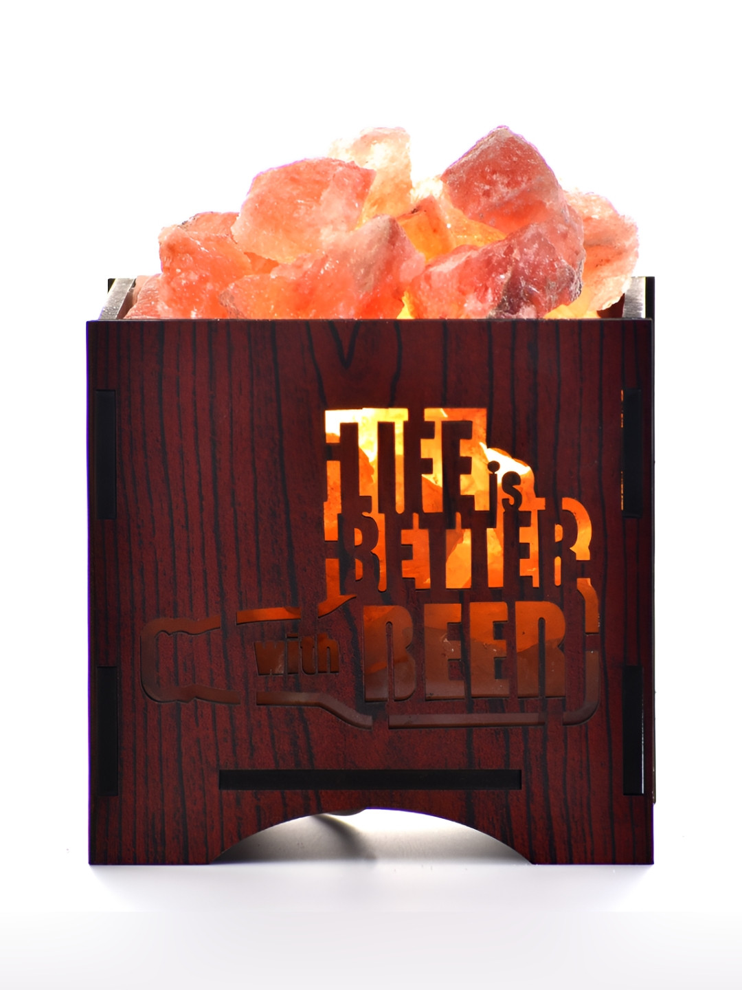 GLOBAL AROMA Brown Quote Textured Wooden Contemporary Square Shaped Table Lamp With Bulb