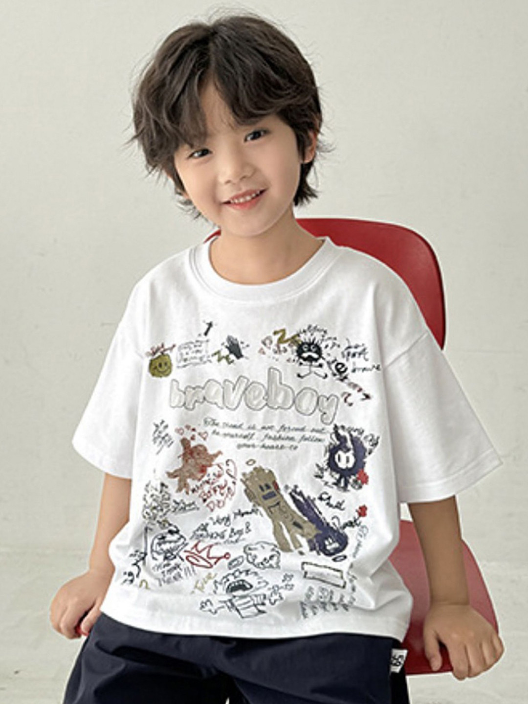 LULU & SKY Boys Graphy Printed Drop-Shoulder Sleeves Pure Cotton Boxy T-shirt