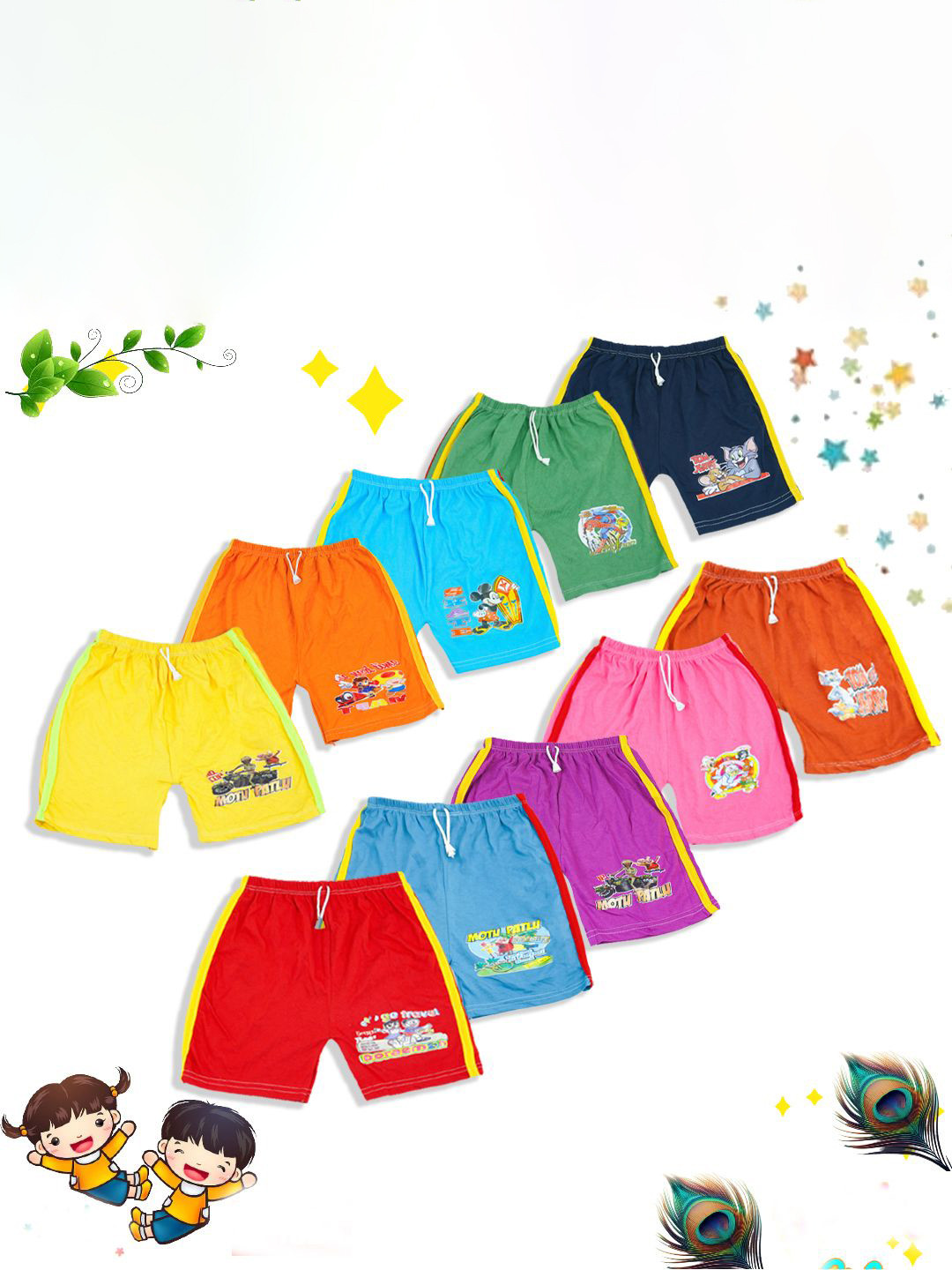 MINIMAMA Kids Pack of 10 Printed Casual Outdoor Shorts