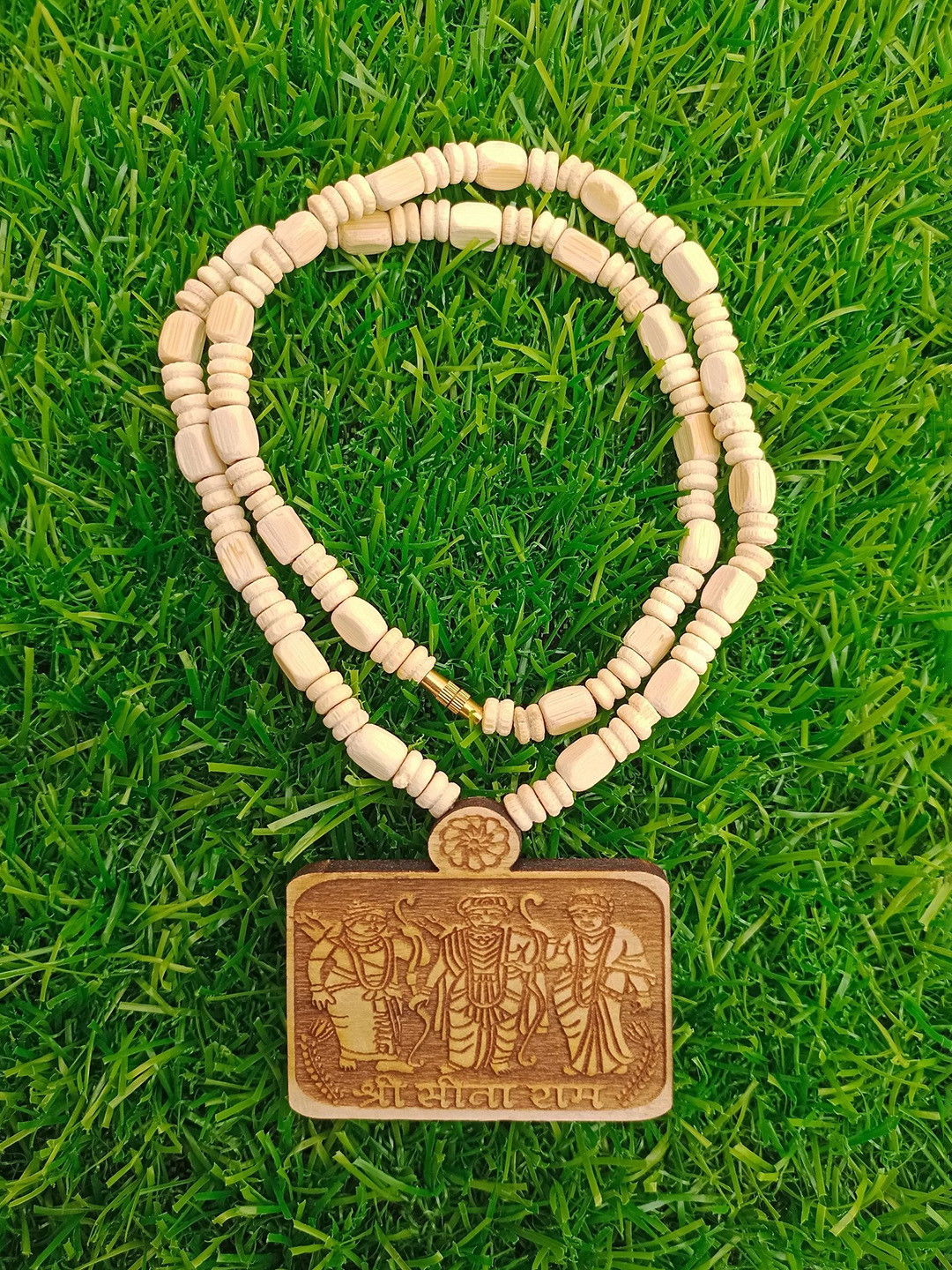 APNA KANHA Shri Ram Darbar Wooden Kanthi Mala Pendant & Chain