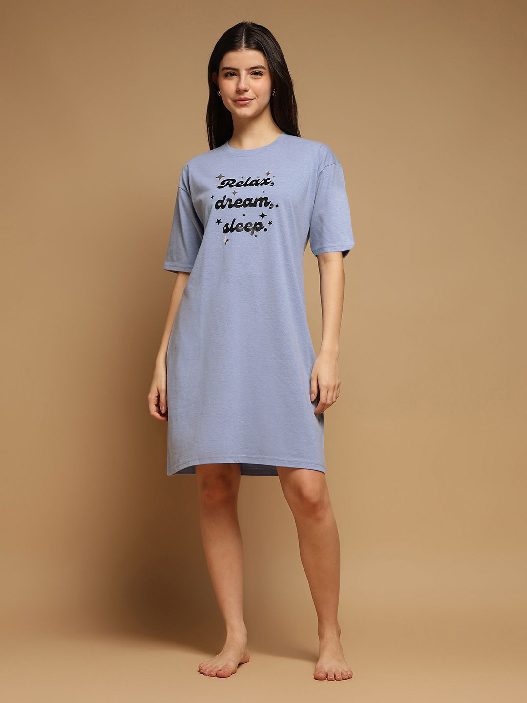 FEMEA Women Typography Printed T-shirt Nightdress