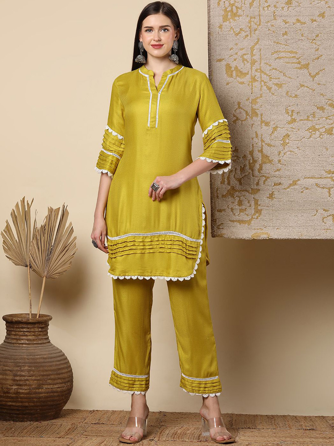 FASHOR Pin Tucked Straight Fit Tunic & Trousers Co-Ord Set