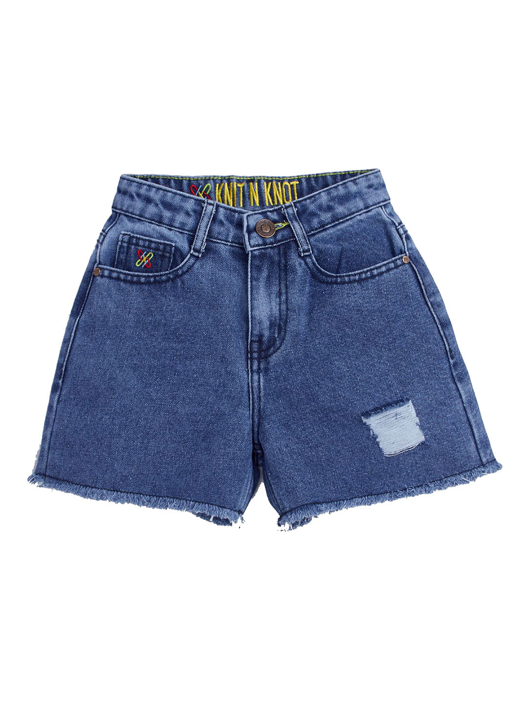 Knit N Knot Girls Washed High-Rise Denim Shorts Technology