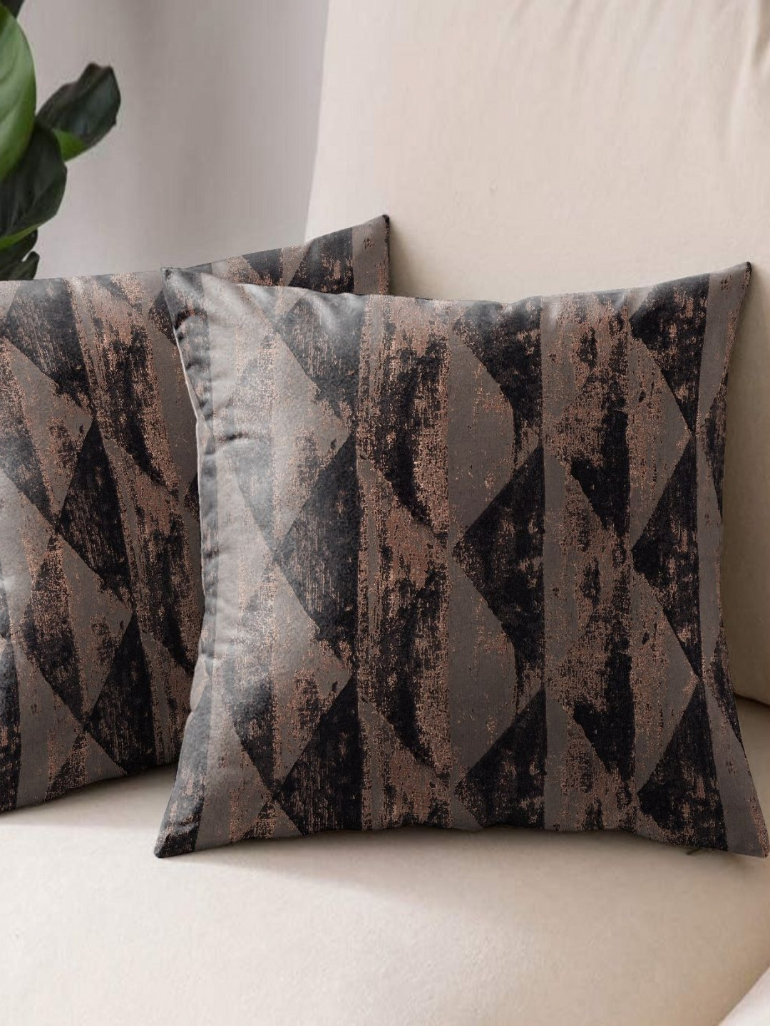 Aura Mystique Bronze Geometric Polyester Washable 2 Piece Square Cushion Covers -18x18In