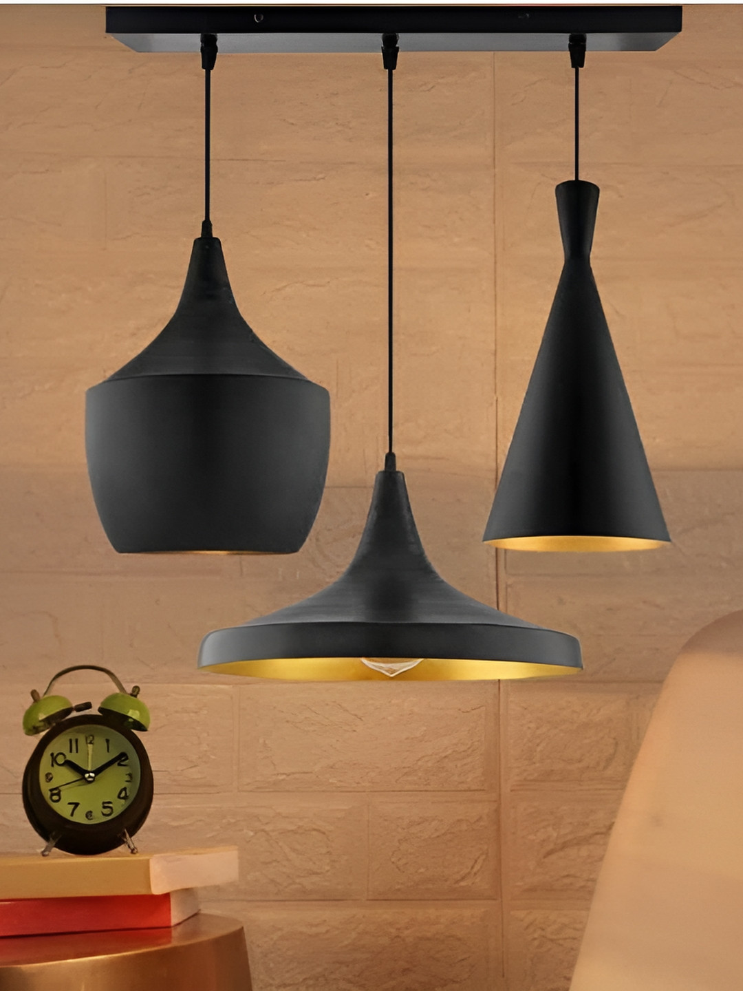 KINIS Modern and Unique Style Black & Gold-Toned Aluminium Quirky Ceiling Lamp