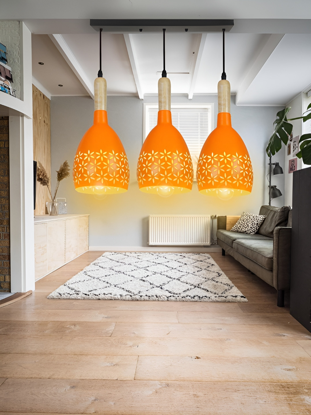 KINIS Orange & Black Aluminium Hanging Light Ceiling Lamp