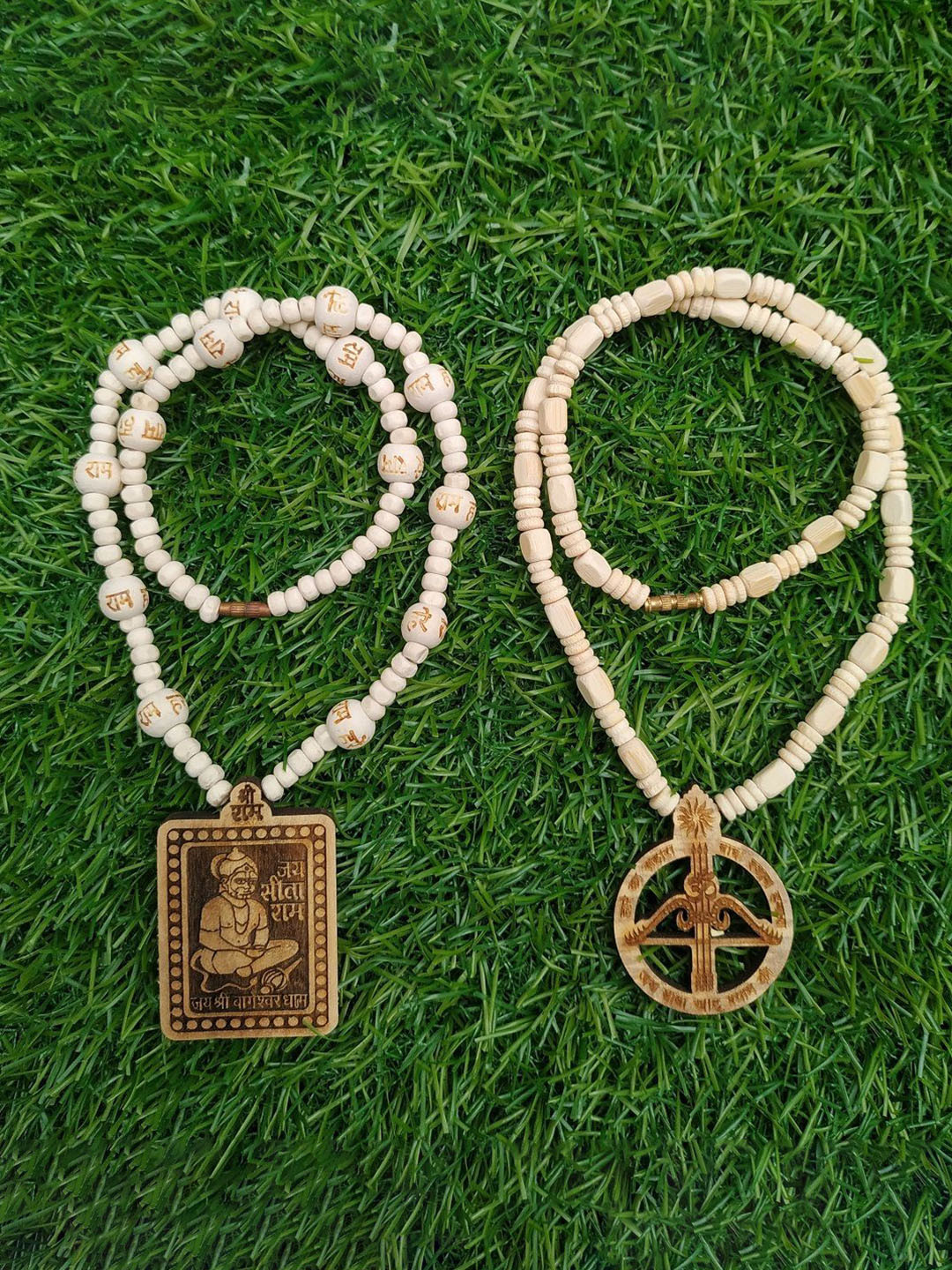 APNA KANHA Set Of 2 Artificial Beaded Shyam Baba Locket & Bagheshwar Dham Wood Necklace