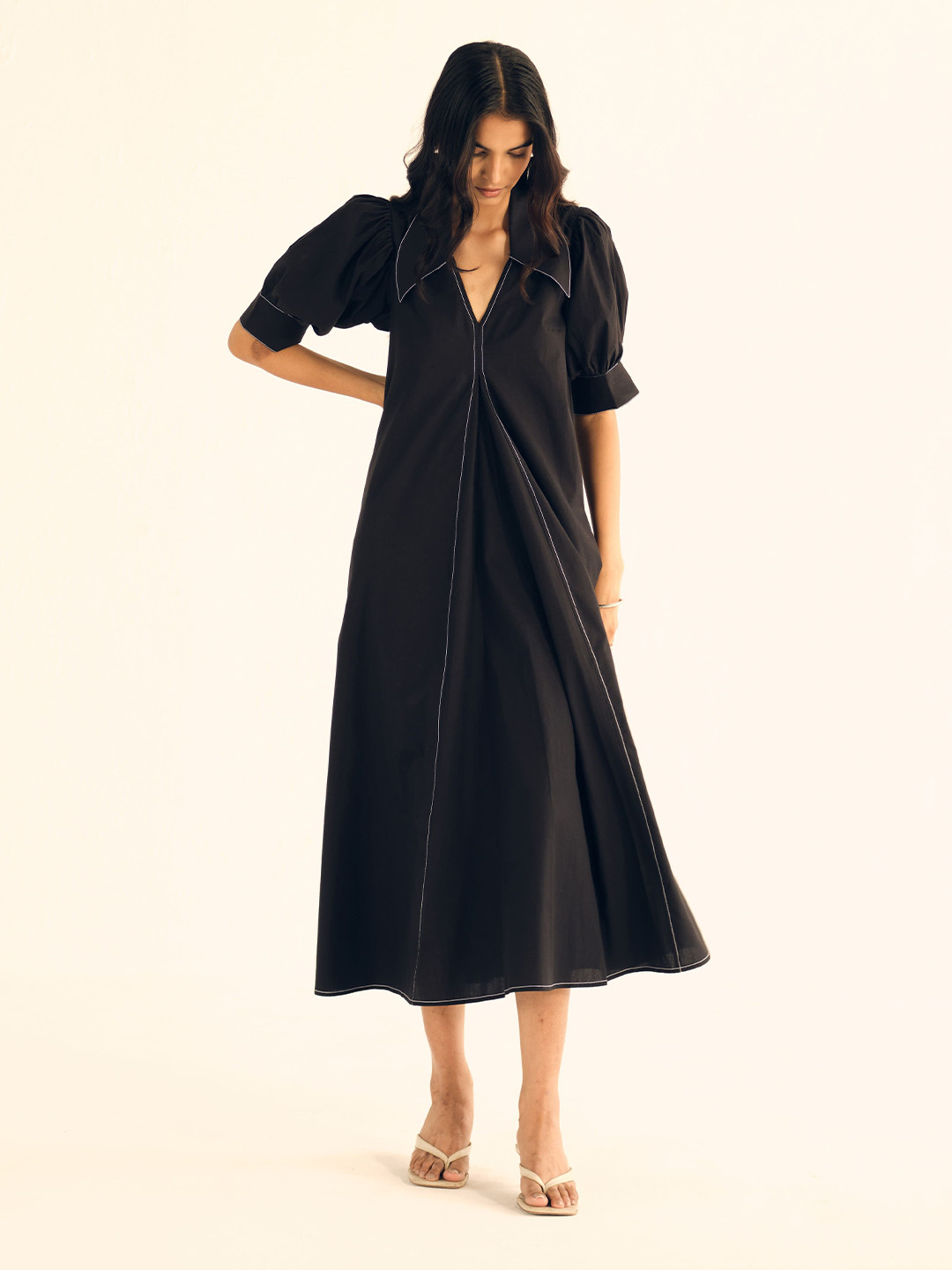 Shop Staple Women Shirt Collar A-Line Midi Dress