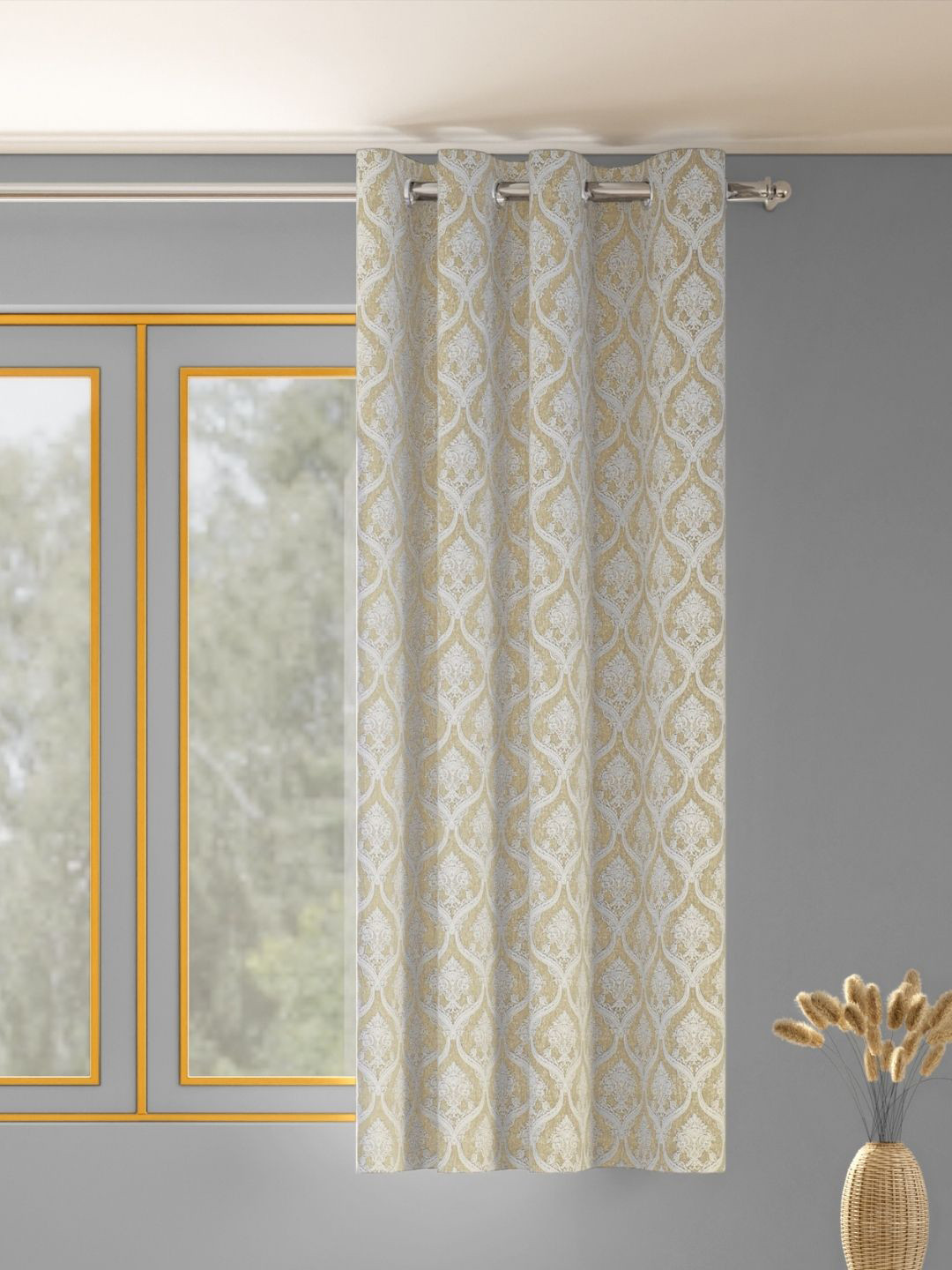 haus & kinder Ornate Symphony Off White & Beige Printed Room Darkening Window Curtain