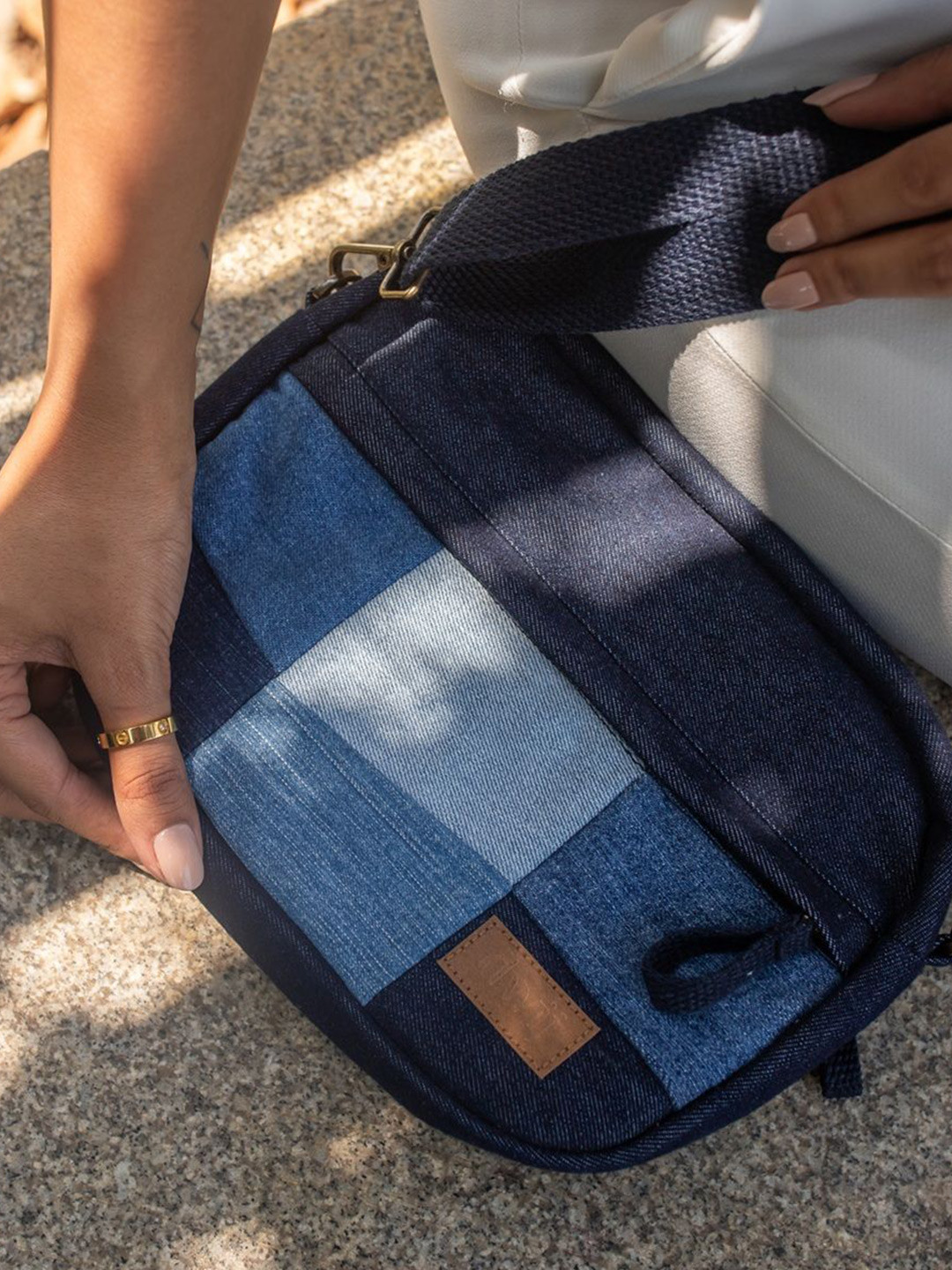 DWIJ Women's Upcycled Patched Sling with pouch