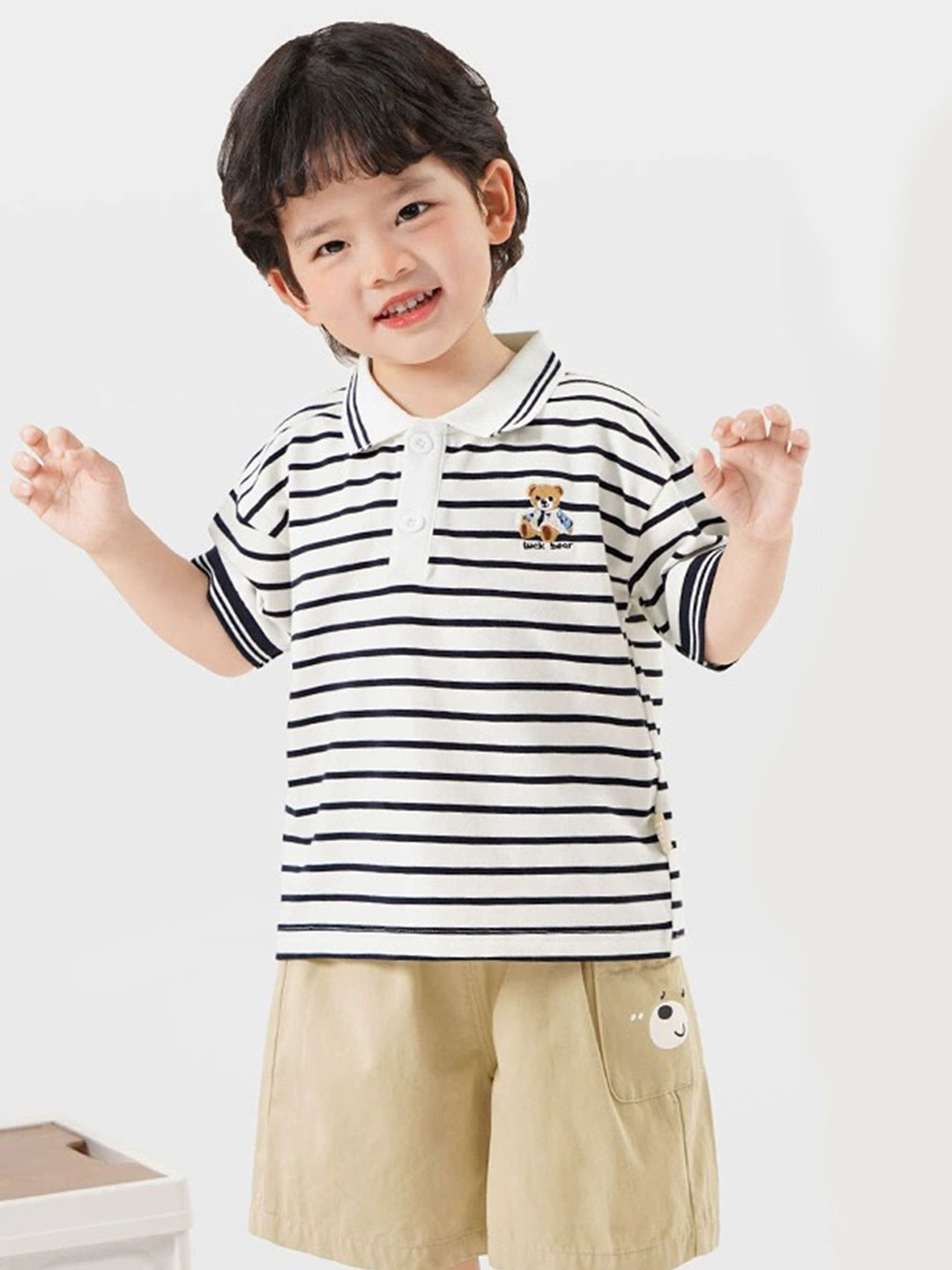 LULU & SKY Wear Deep Boys Striped Polo Collar Relaxed Fit T-shirt