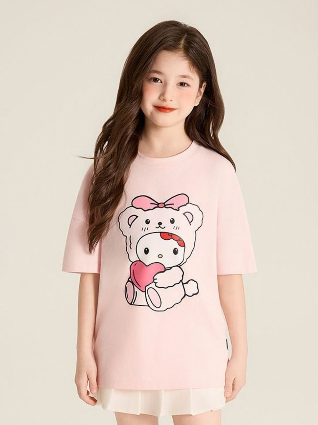 LULU & SKY Girls Cartoon Printed Drop Shoulder Sleeve Oversized T-shirt