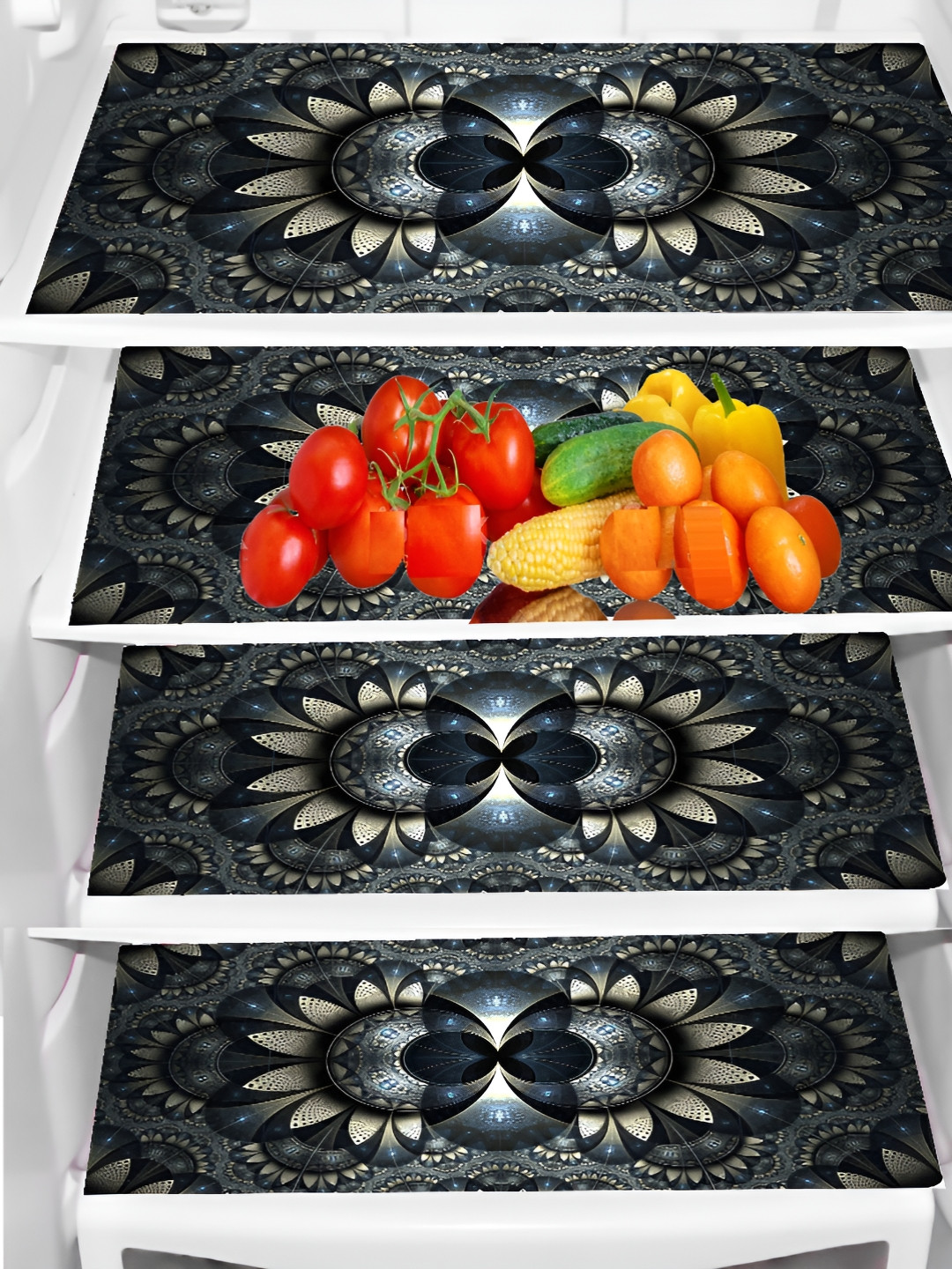 Aura Black Set of 4 Piece Printed Heat Resistant Fridge Mats