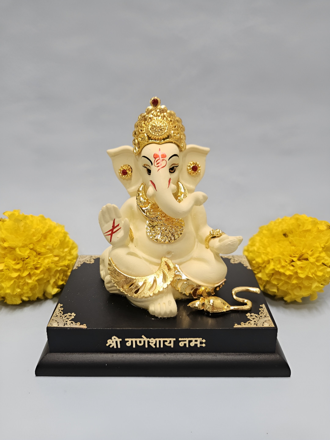 HOUSE OF WEMY Lord Jewelry Ganesha Yellow Polyresin Matte Prayer Room Small Showpiece -