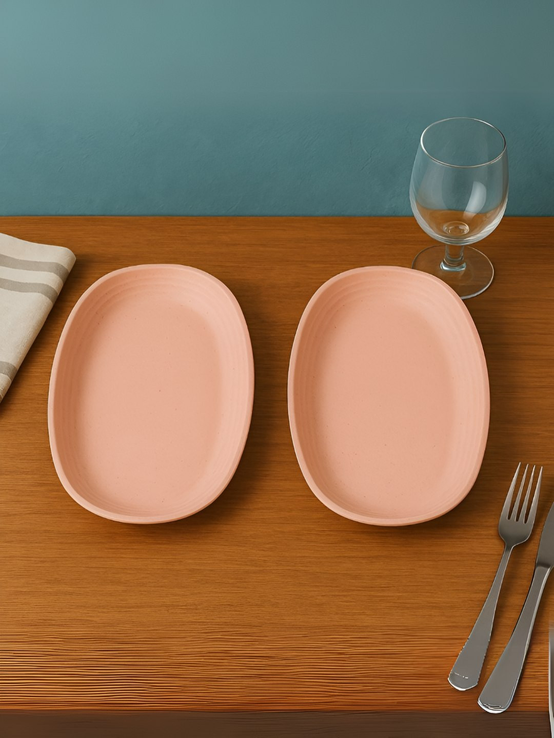 Myntra Elegant Homes Pink 2 Pieces Bamboo Dishwasher & Microwave Safe Oval Shaped Plates