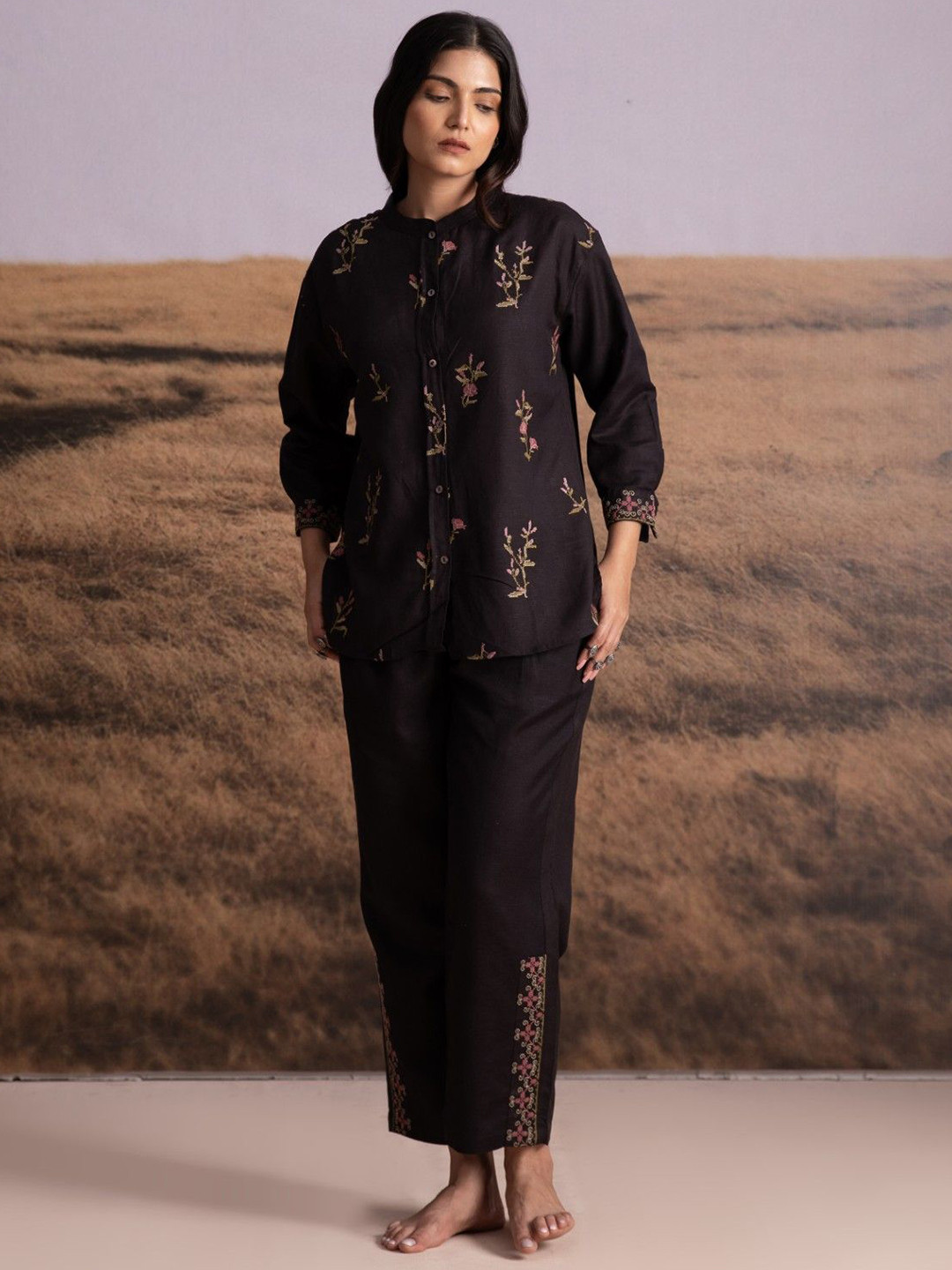 Bombay Bloom Embroidered Tunic With Trousers Co-Ords