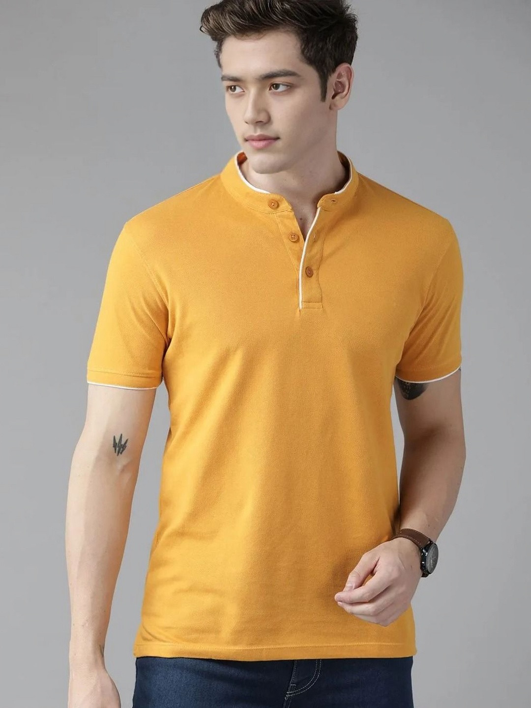CLAFOUTIS Mandarin Collar Short Sleeves Regular Fit T-shirt