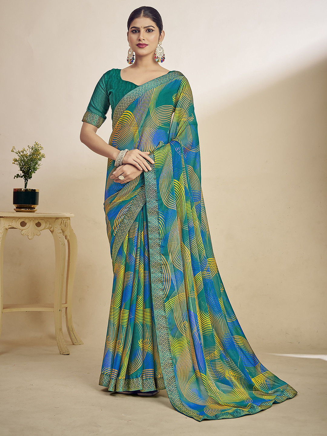 KALINI Printed Woven Design Detail Saree with Blouse Piece