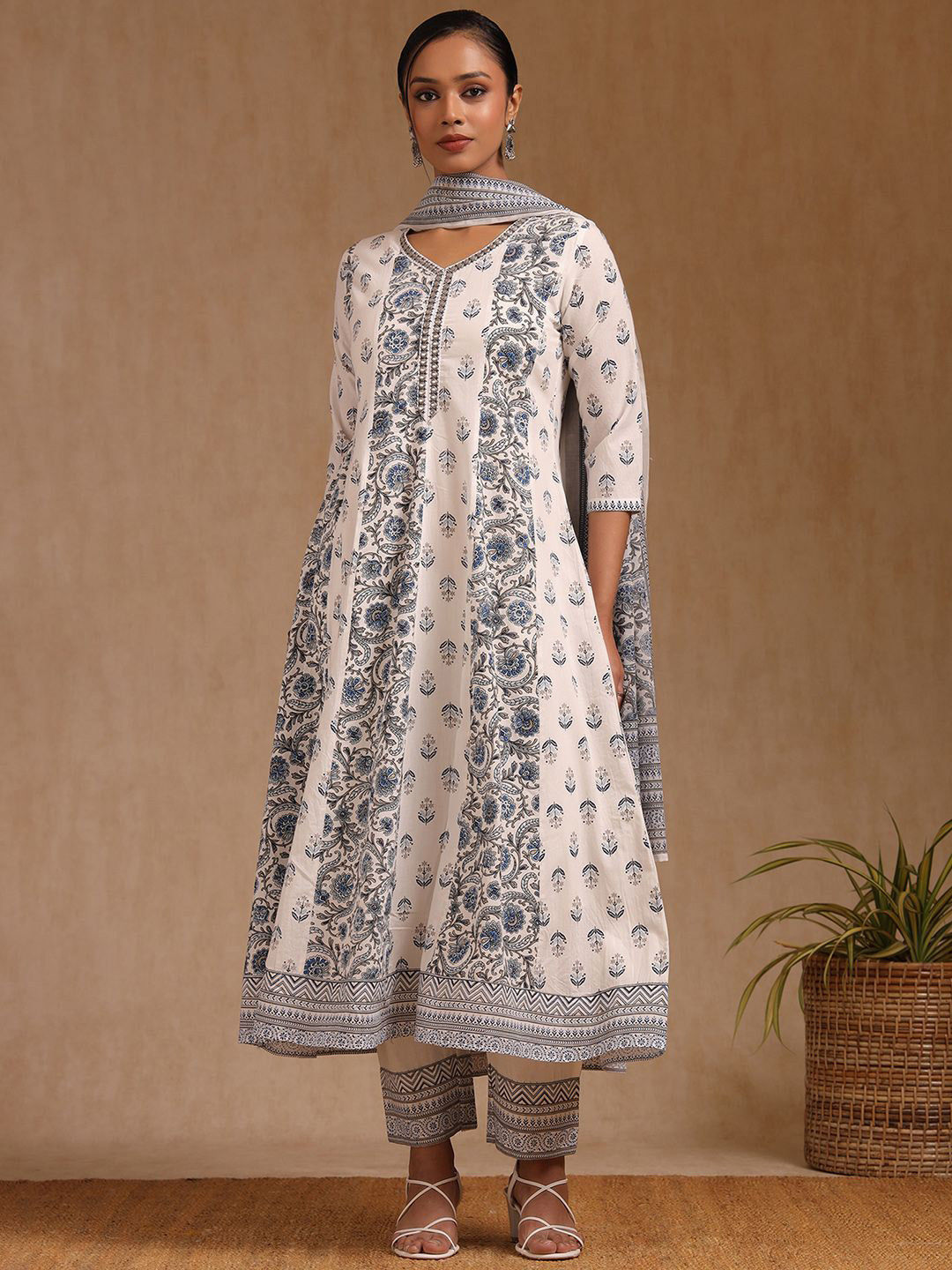 Soch Floral Printed irror Work Anarkali Kurta with Trouser & Dupatta