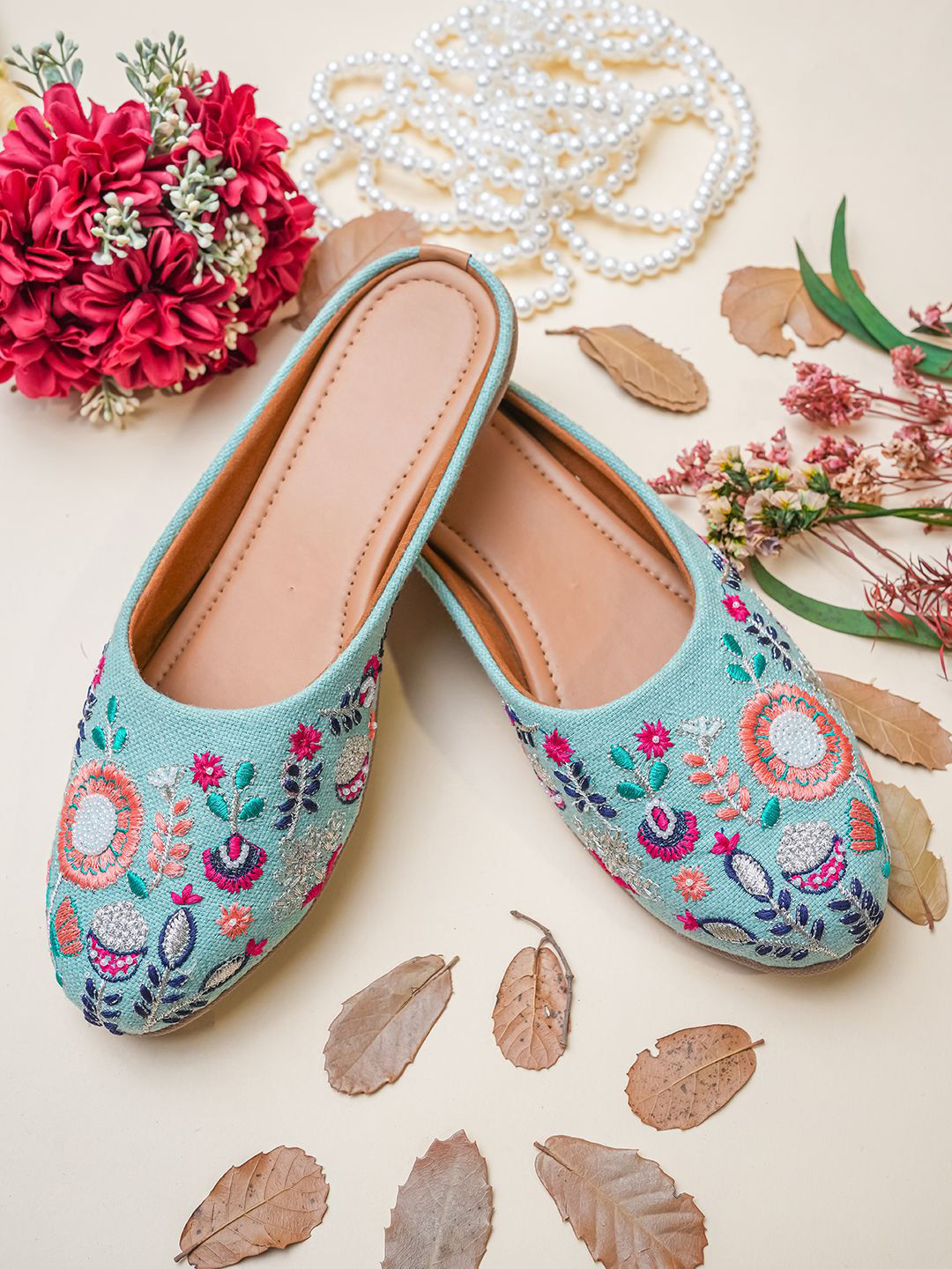 NYTY20 Women Embellished Mules Flats
