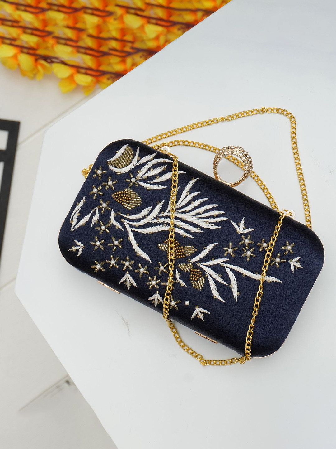 FOR THE BEAUTIFUL YOU Embroidered Embellished Box Clutch