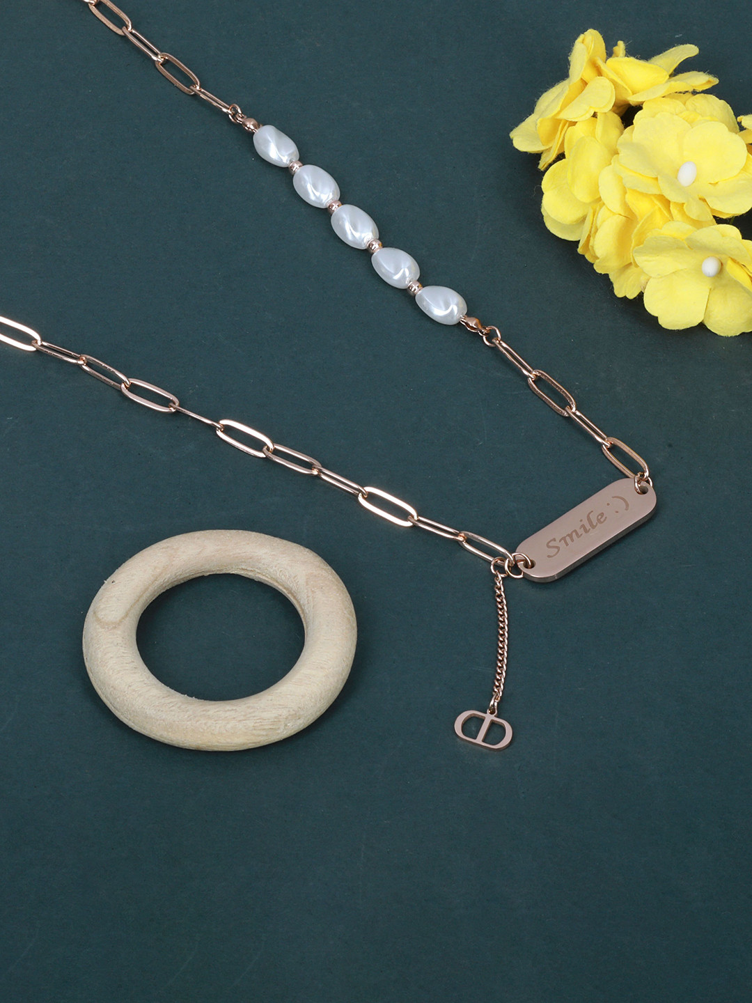 Cazines Rose Gold-Plated Necklace With Bracelet