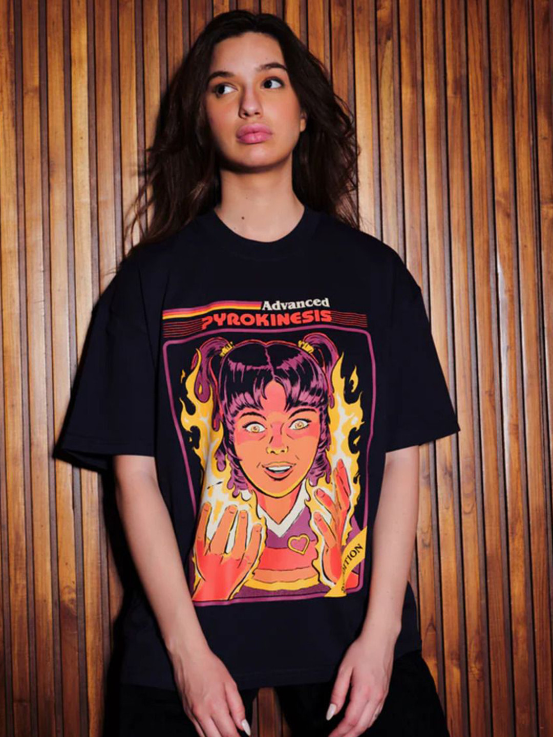 Bonkers Corner Steven Rhodes Women Graphic Advanced Pyrokinesis Printed Oversized T-Shirt