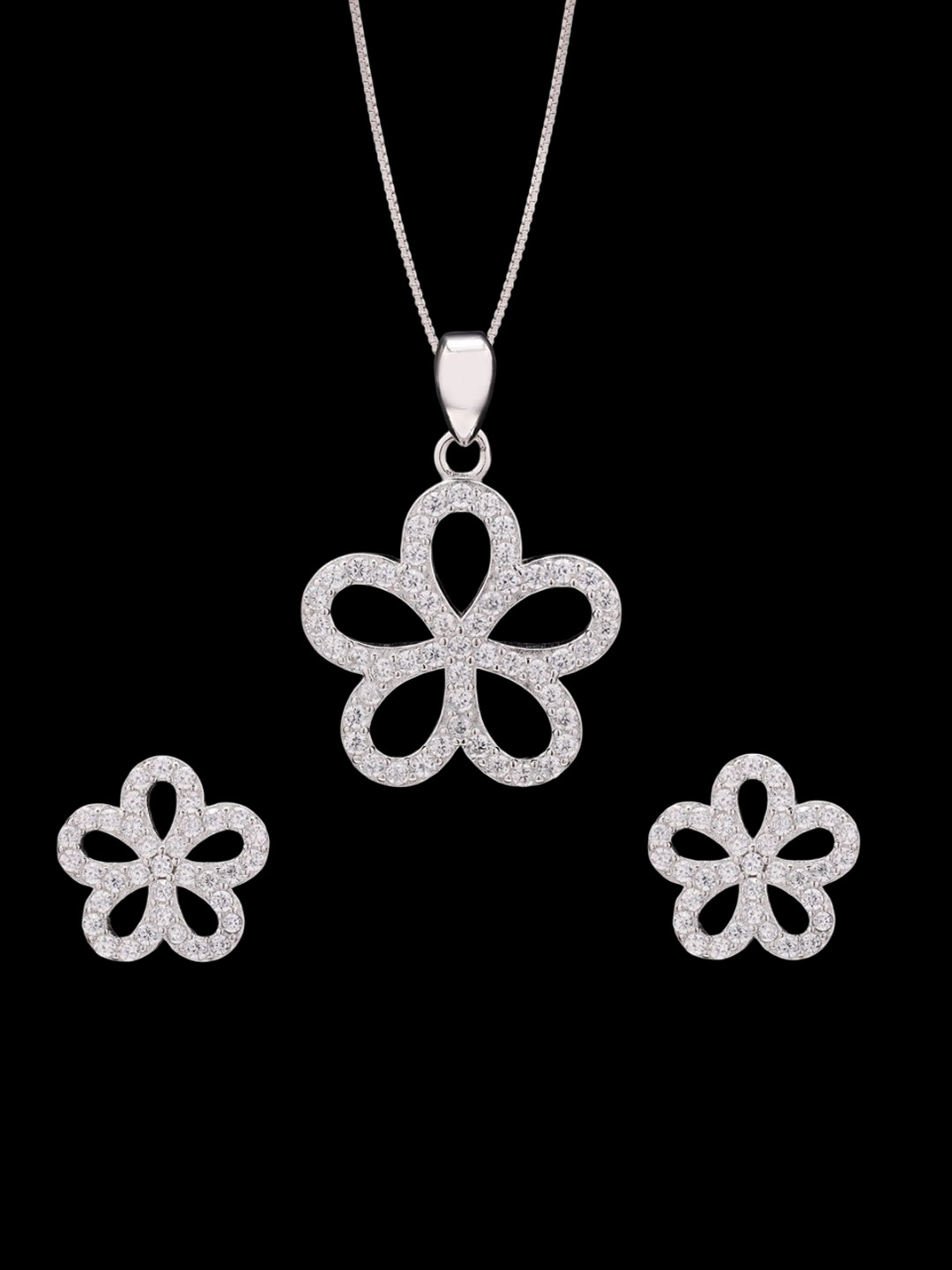 Twenty One Jewels Rhodium-Plated Zircon Stone Studded Jewellery Set