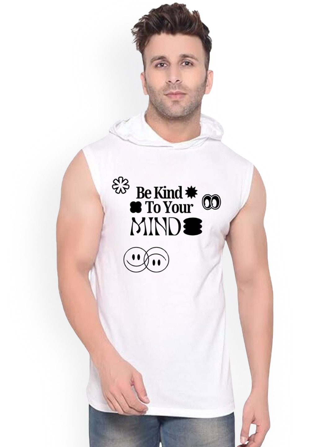 Fashnobic Men be kind Printed Pure Cotton Gym Vest K__print-108_gym_vest_white