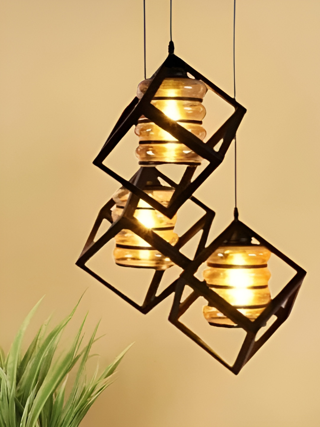 KINIS Black & Gold-Toned Metal Square Shaped Ceiling Lamp