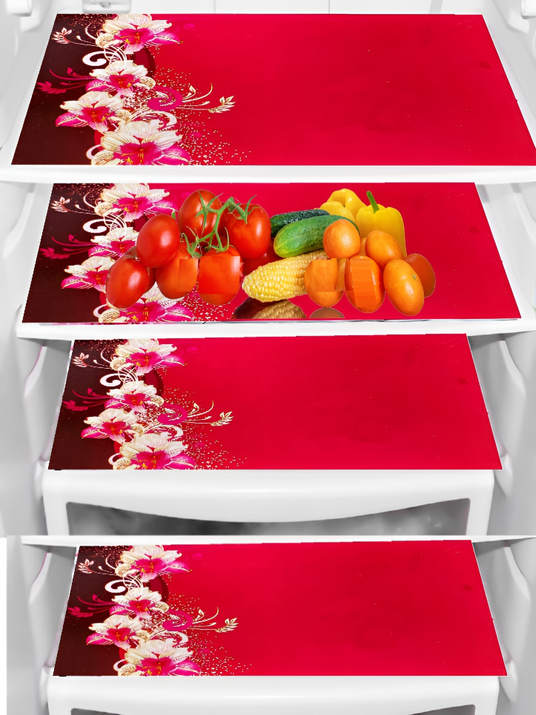 Aura 4-Pcs Red & Pink Printed FridgeMats